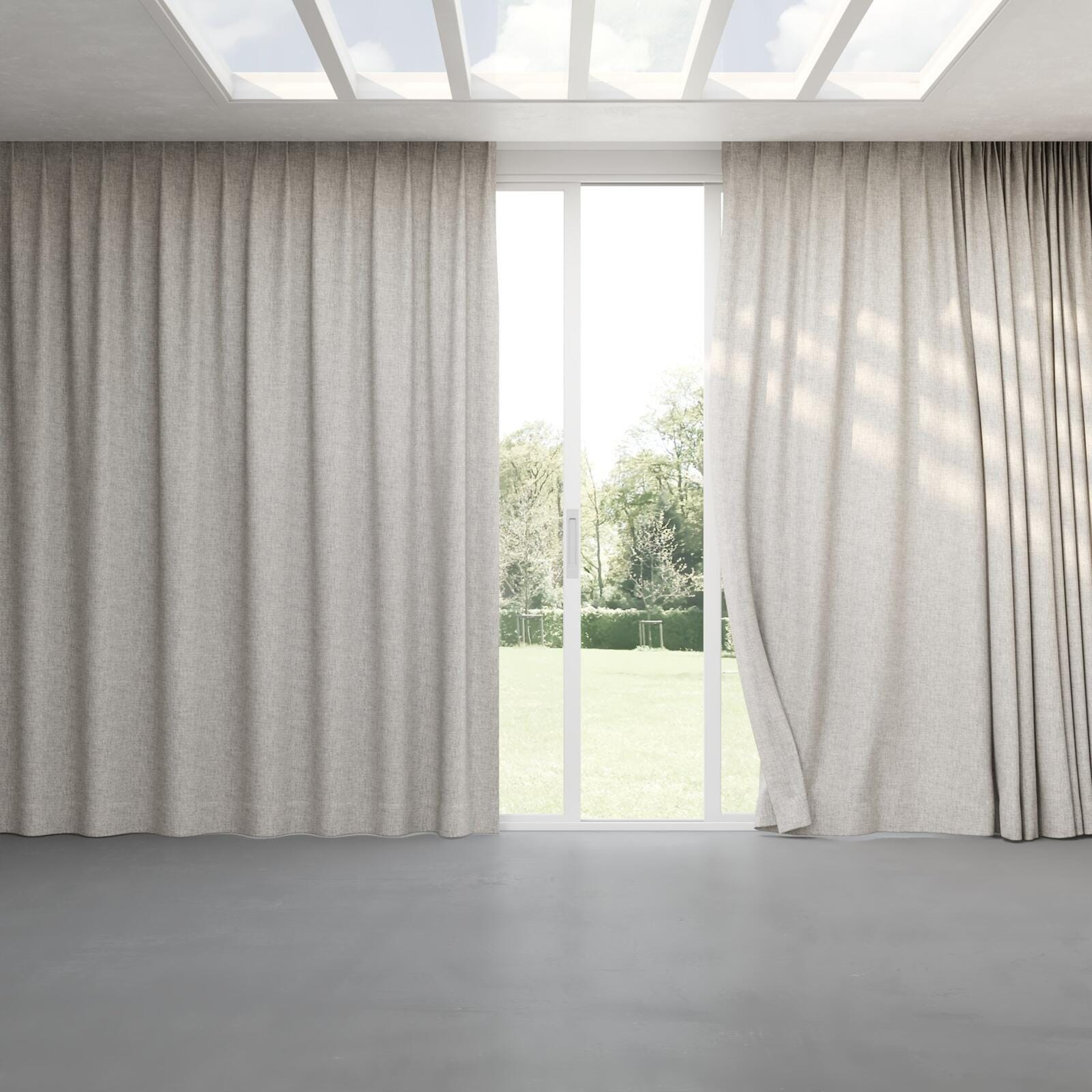 Full view of Earthwild Silver, pinch pleat