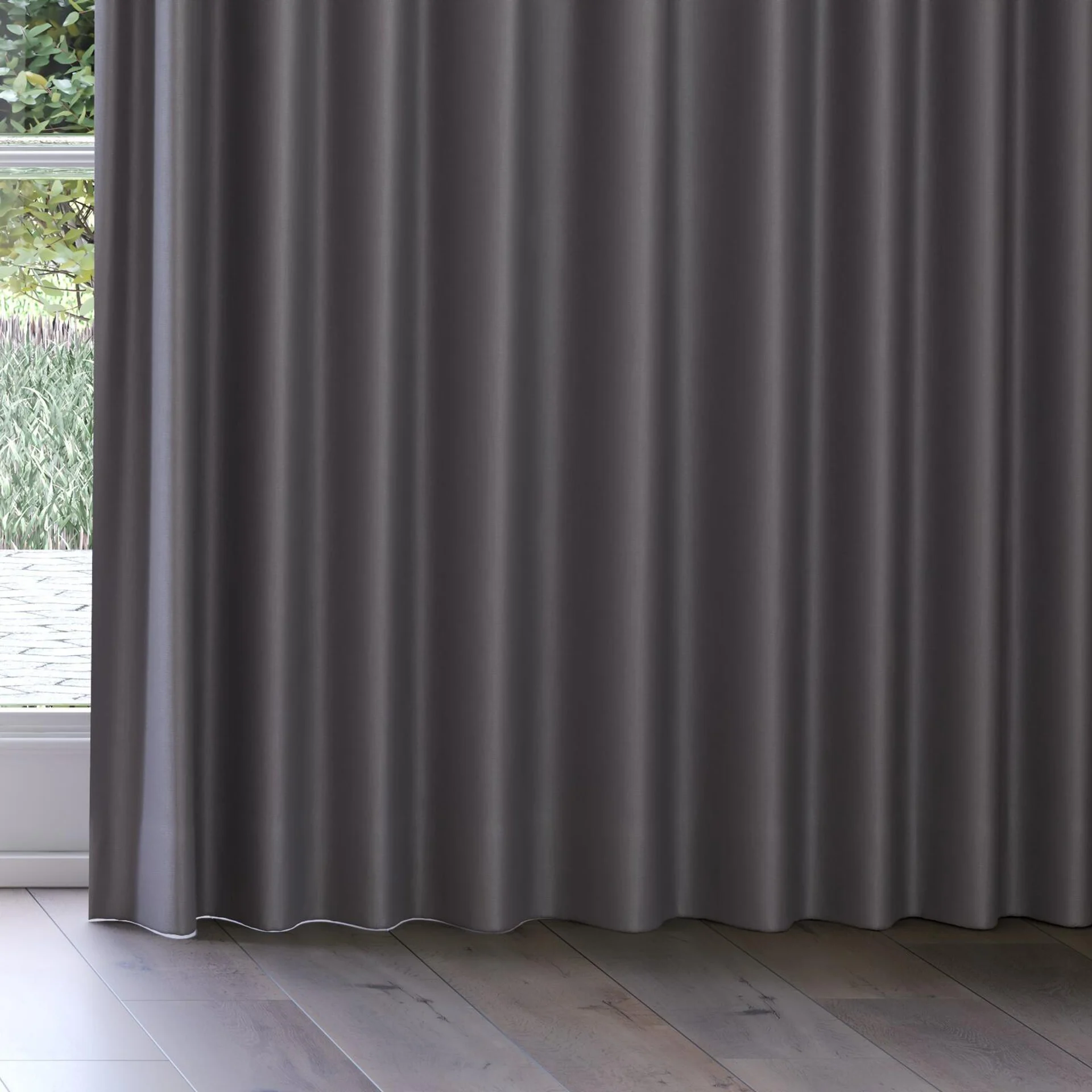 Bottom view of Infinite Night Shade, on curtain rail