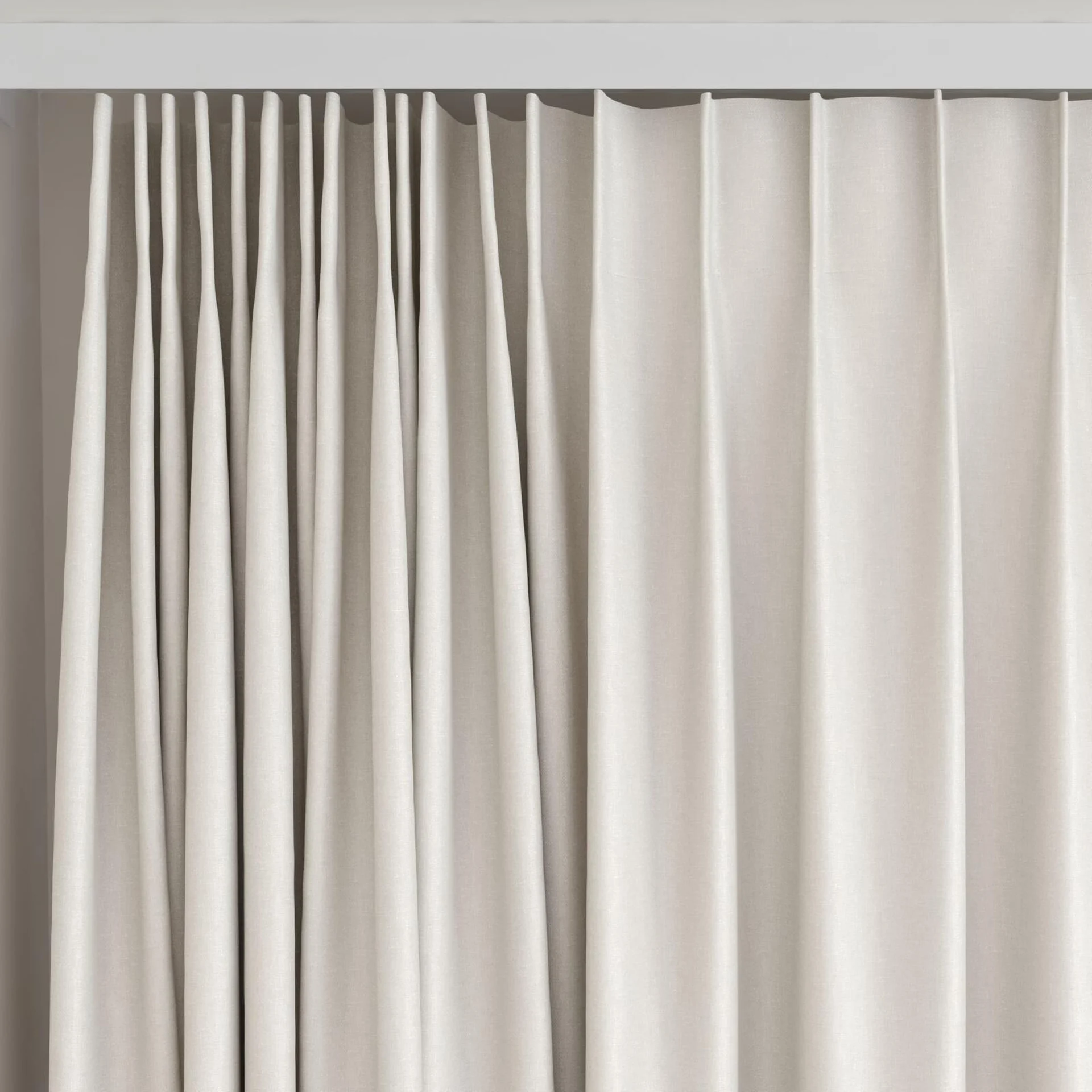 Top view of Naturama Flax, on curtain rail