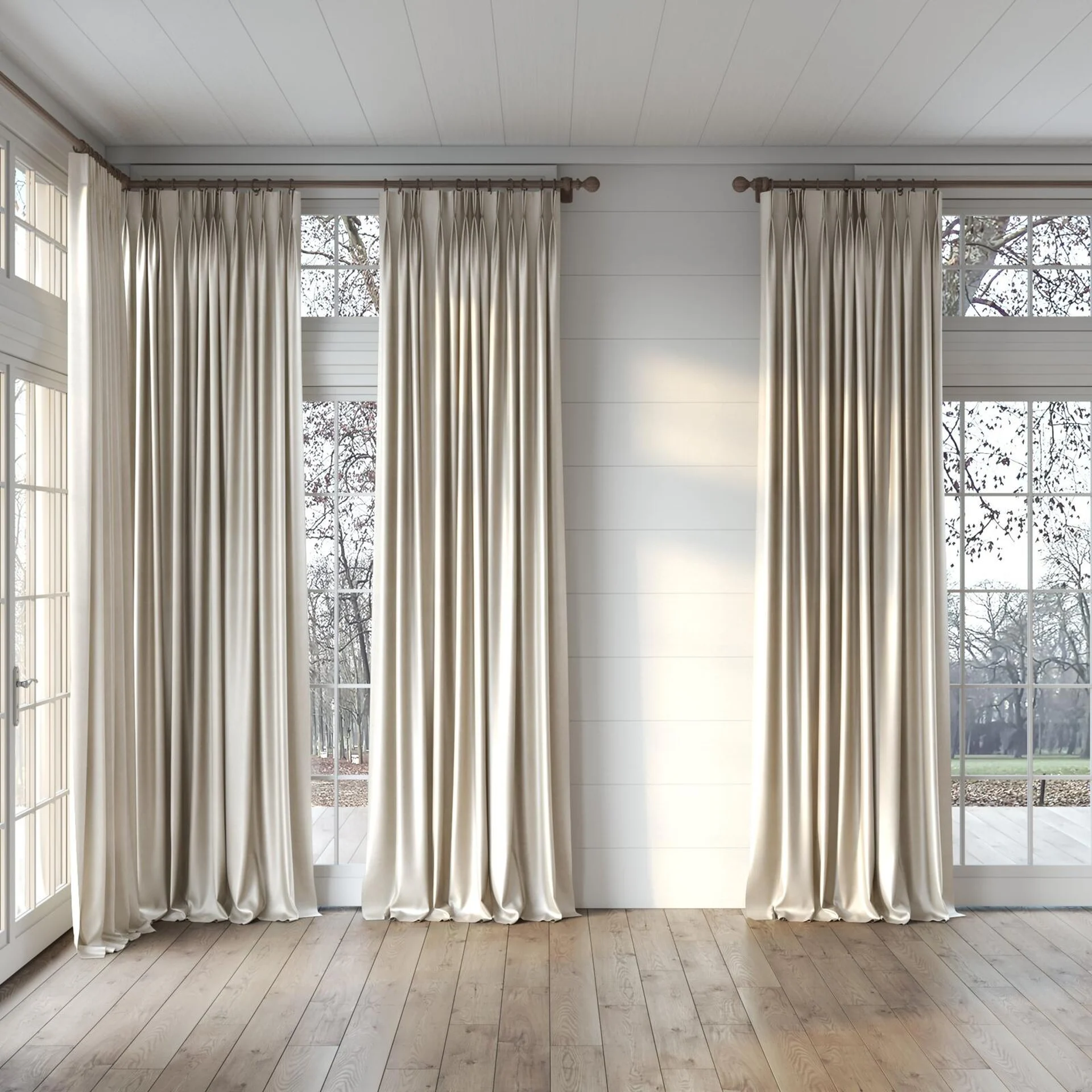 Full view of Glacial Nougat, puddled, on curtain rod