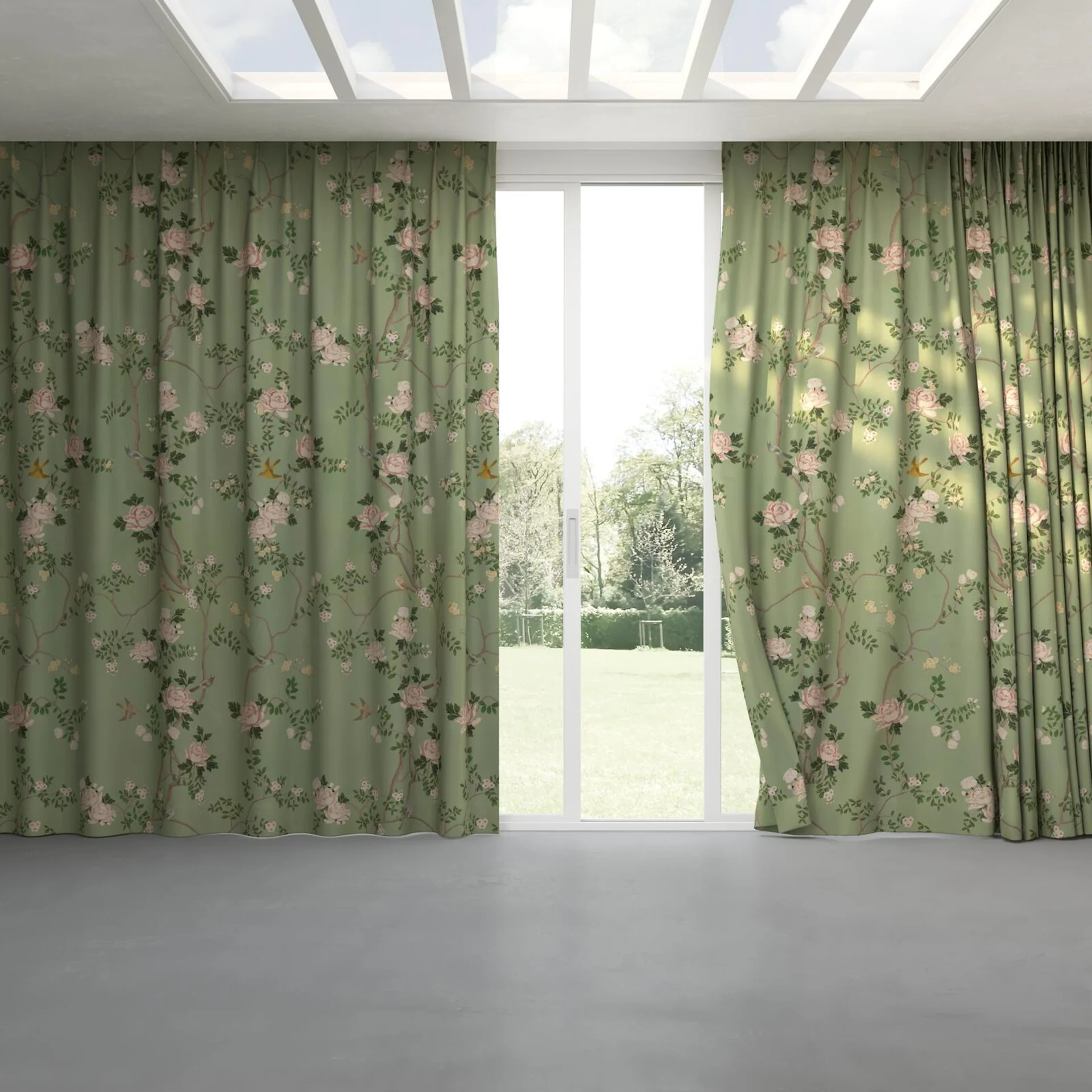 Full view of Sakura Orchard, pinch pleat