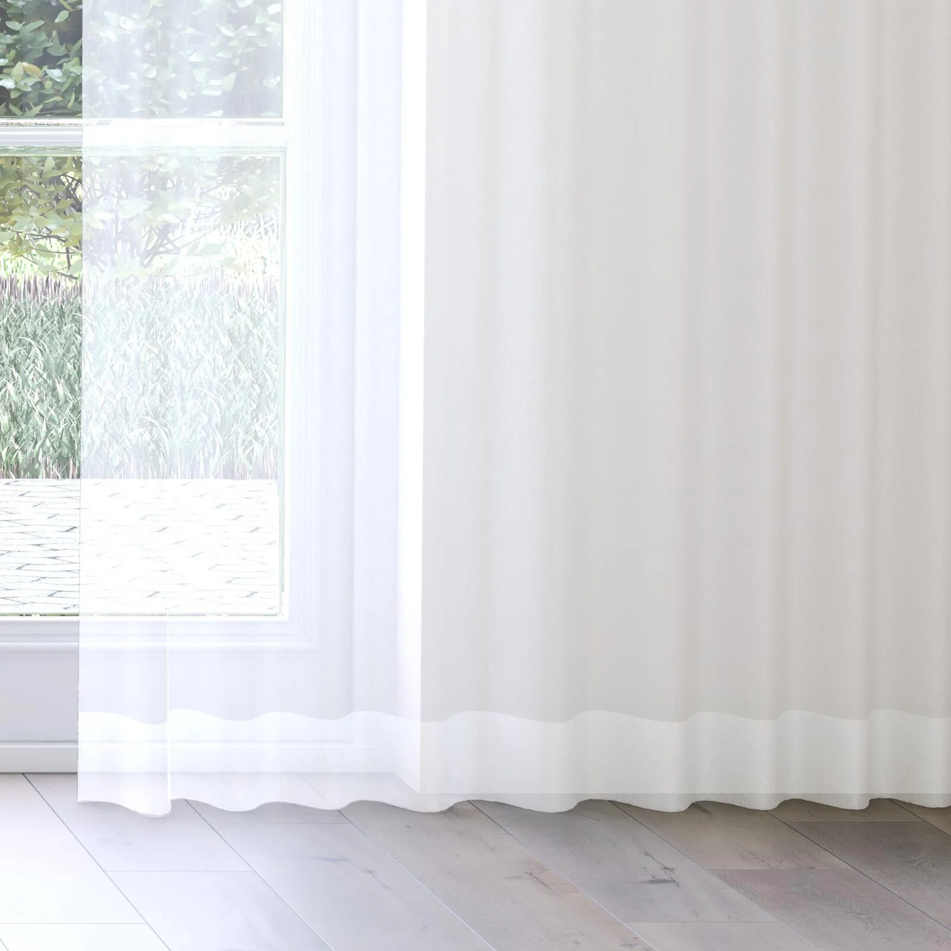 Bottom view of Mode FR Ivory, on curtain rail