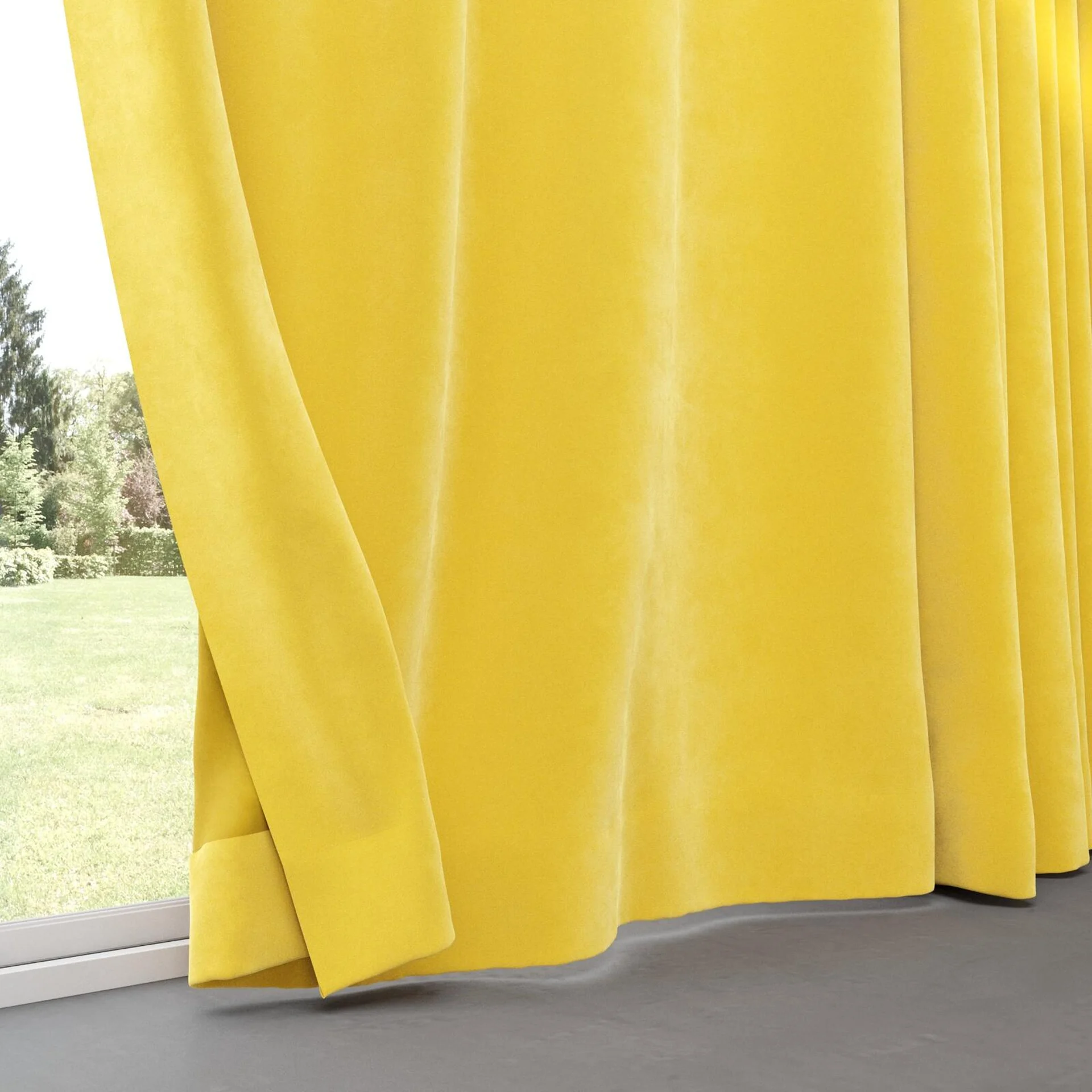 Bottom view of Lux Velvet Saffron 8204, pinch pleat
