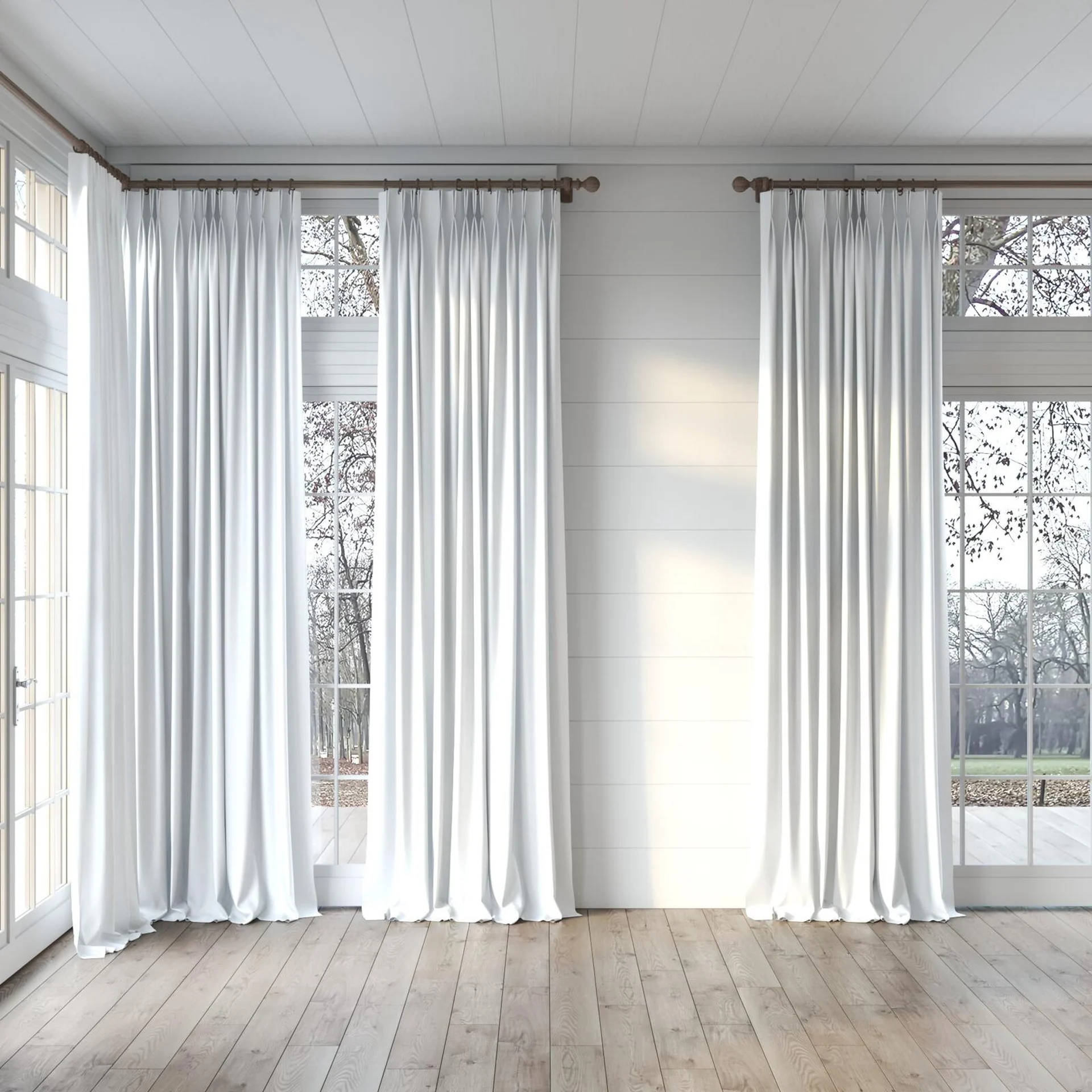 Full view of Retreat Blackout Linen, puddled, on curtain rod