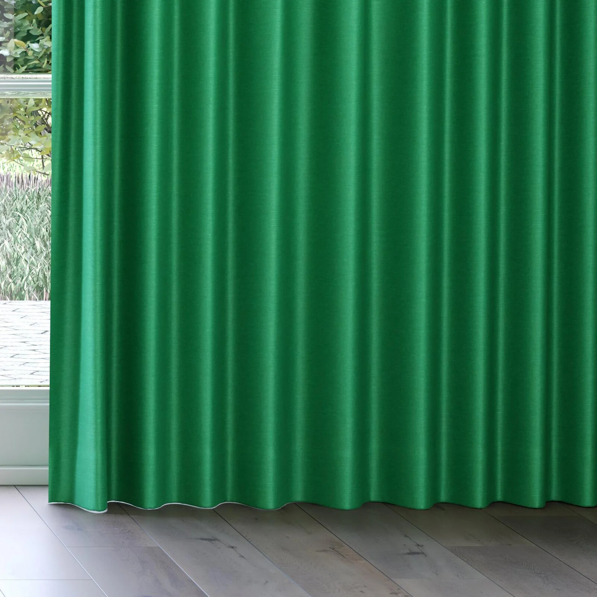 Bottom view of Provence Emerald, on curtain rail