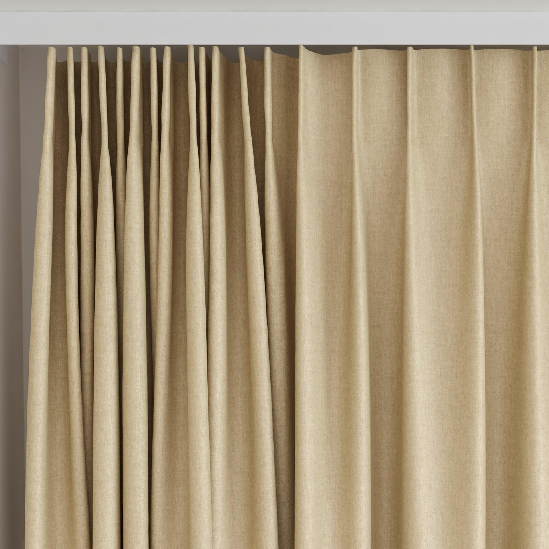 Top view of Cushy Camel, on curtain rail