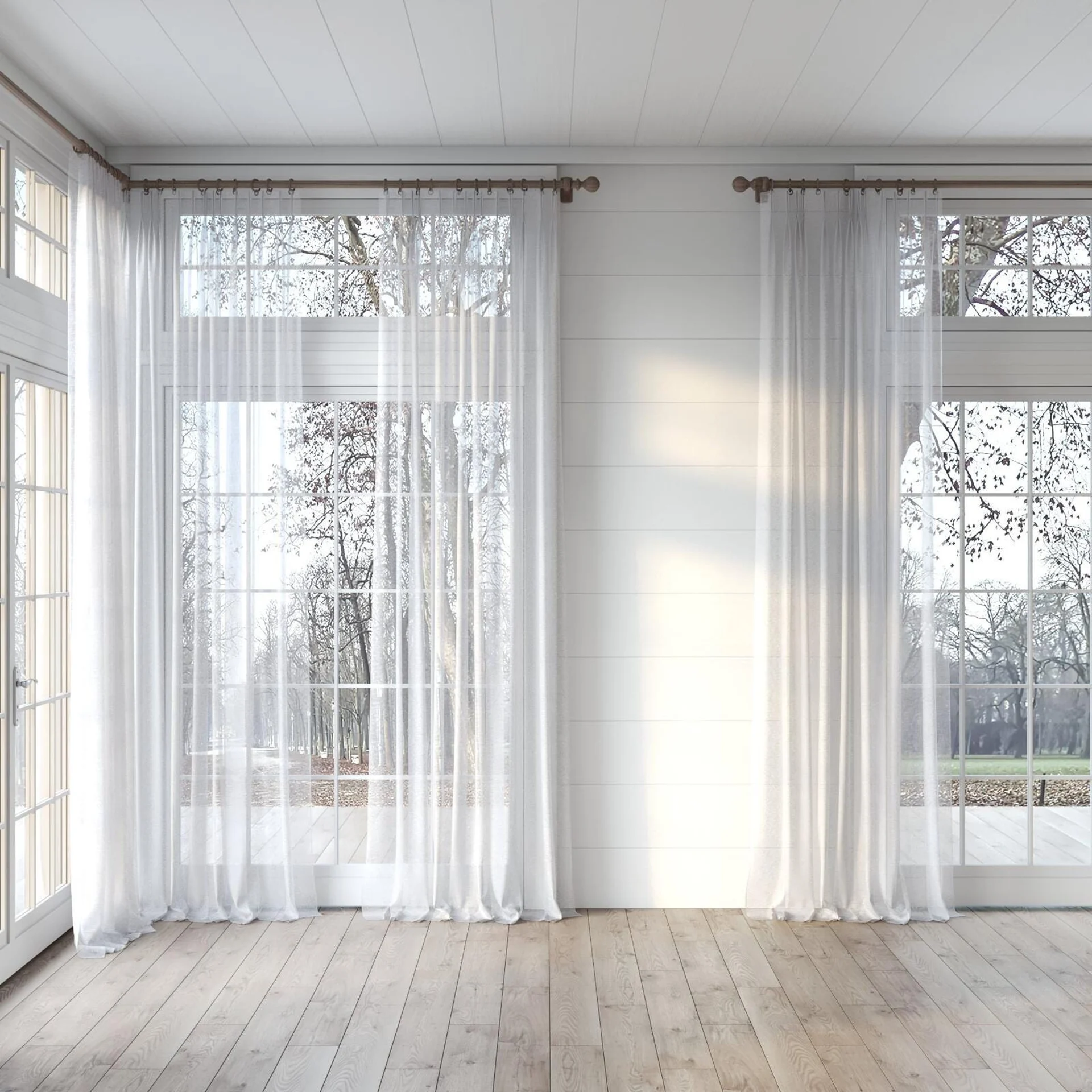 Full view of Seaview Fog, puddled, on curtain rod