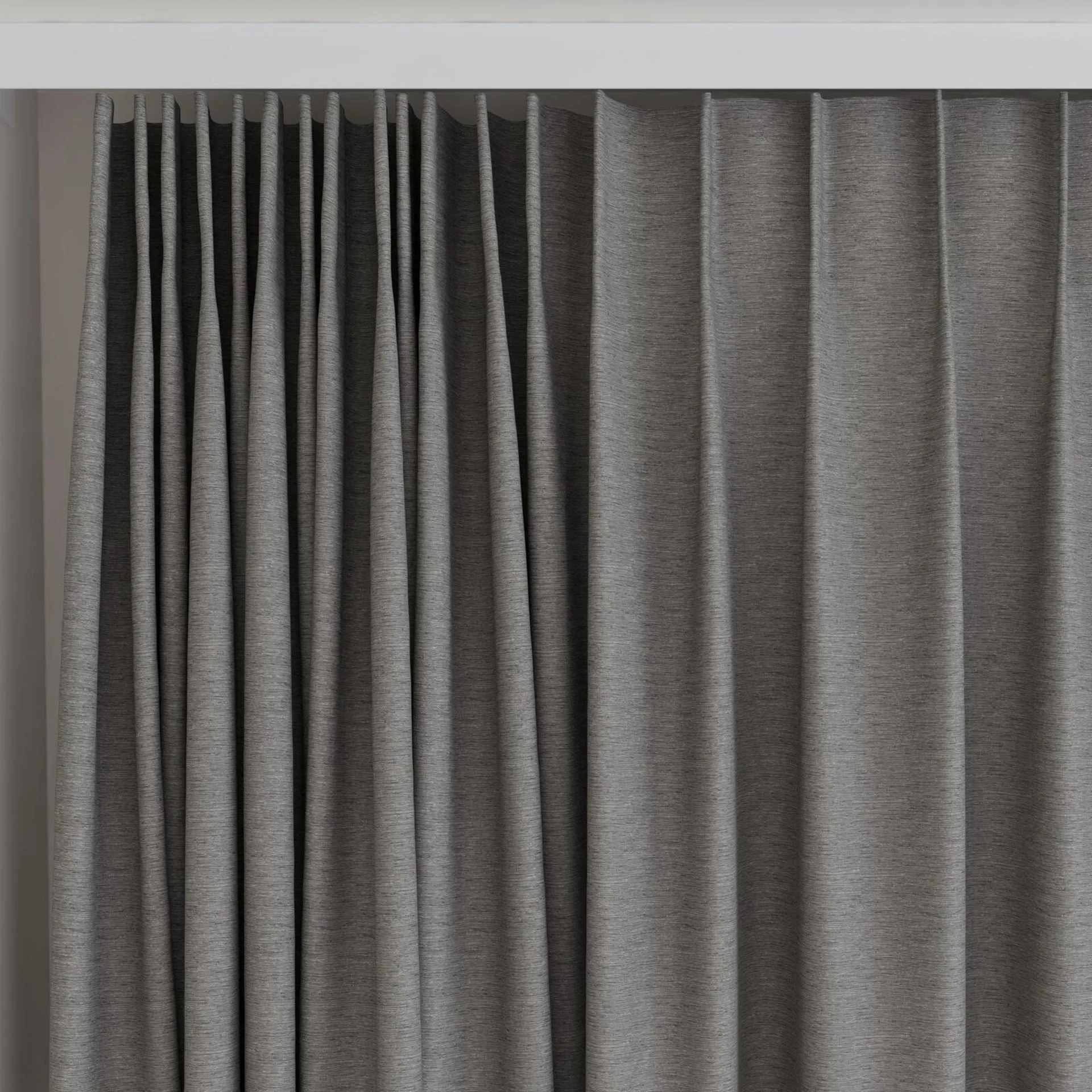 Top view of Maharaja II Charcoal, on curtain rail