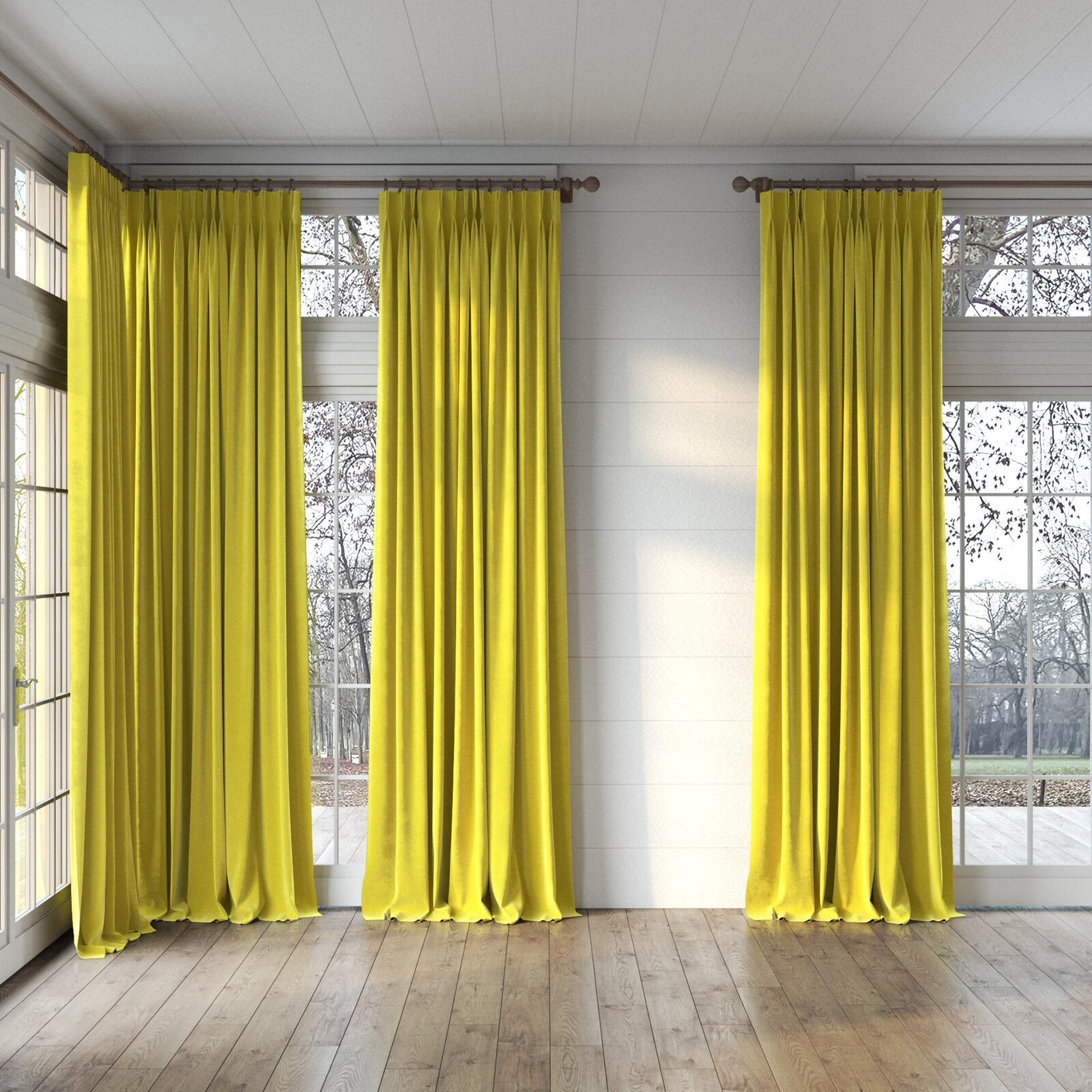 Full view of Moon Mimosa, puddled, on curtain rod