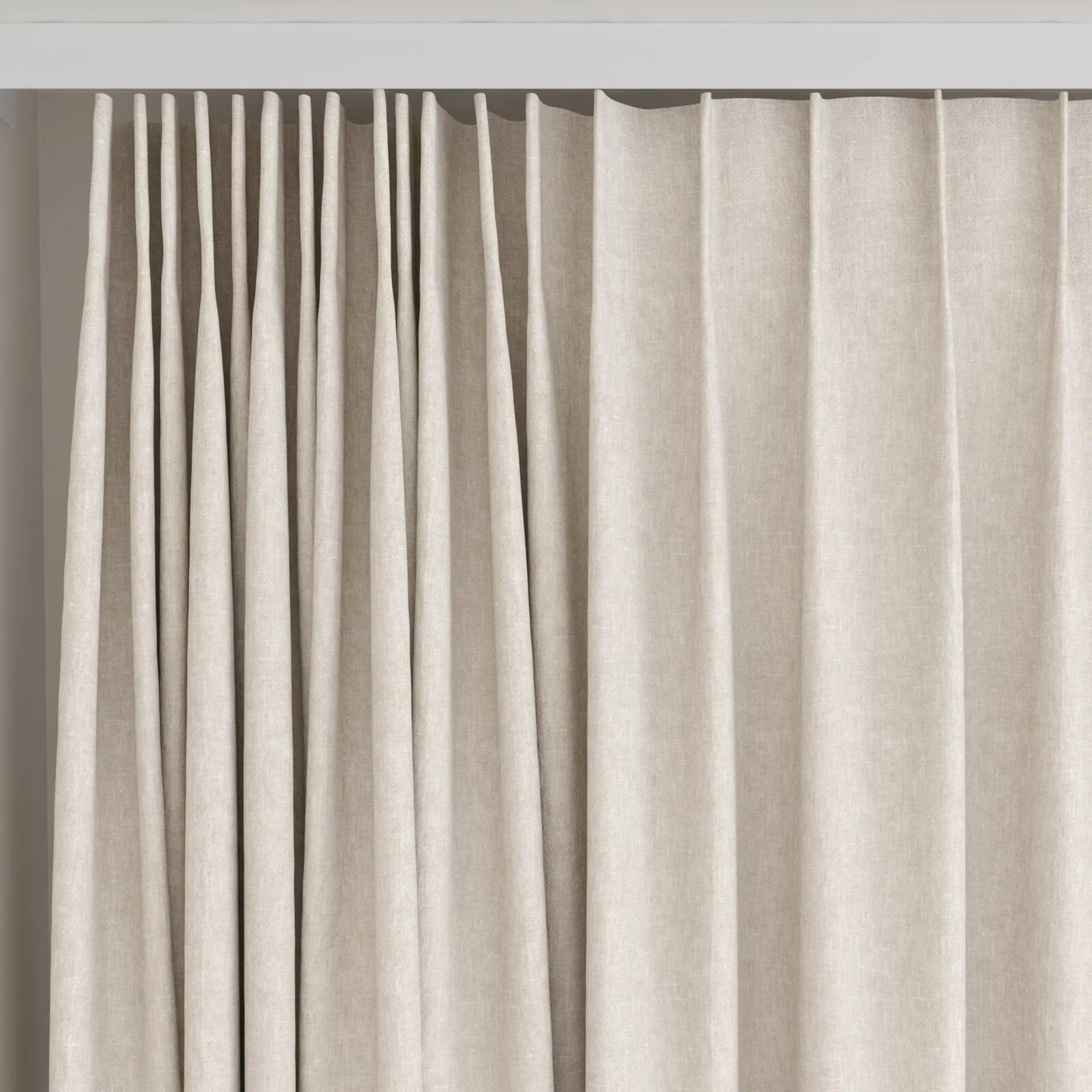 Top view of Obi Stonewash Linen, on curtain rail