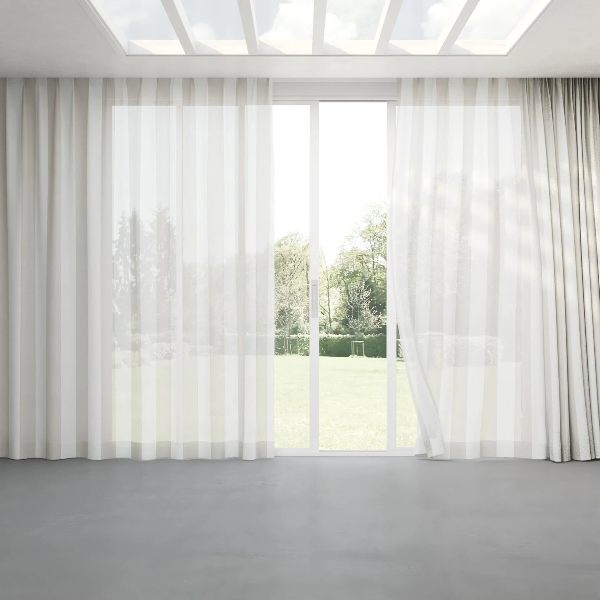 Full view of Kyoto Stripe Sage, pinch pleat
