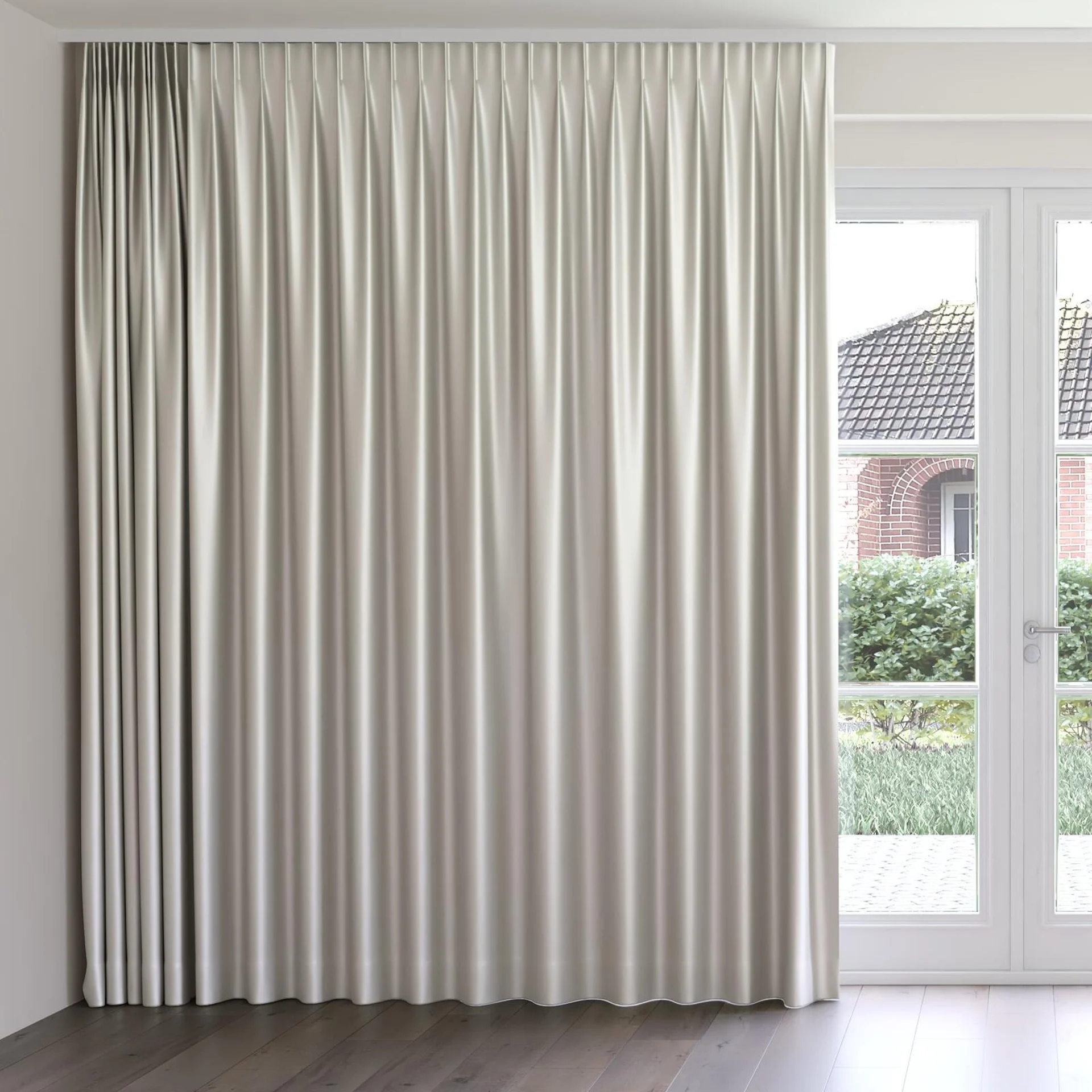 Front view of North Face Dove, on curtain rail