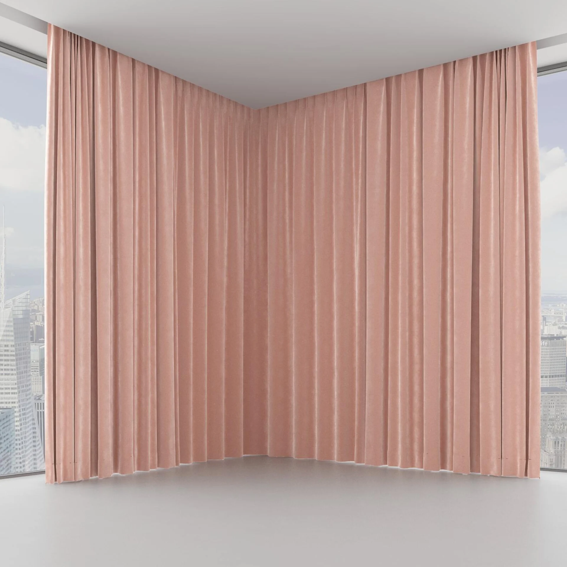 Front view of Lux Velvet Pink 8506, on hidden rail