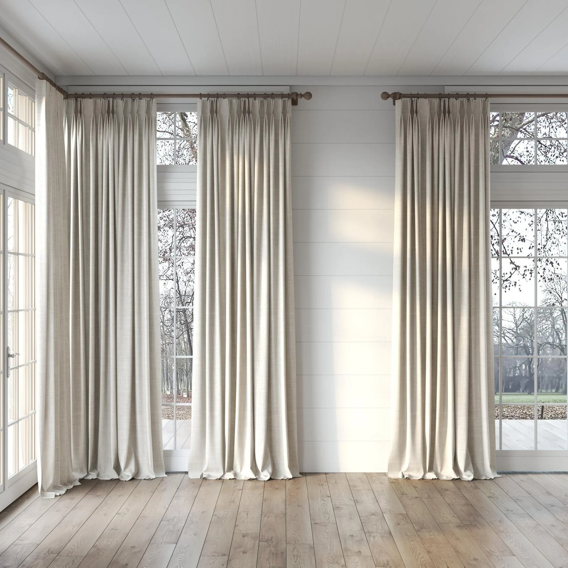 Full view of Chatham Flax, puddled, on curtain rod