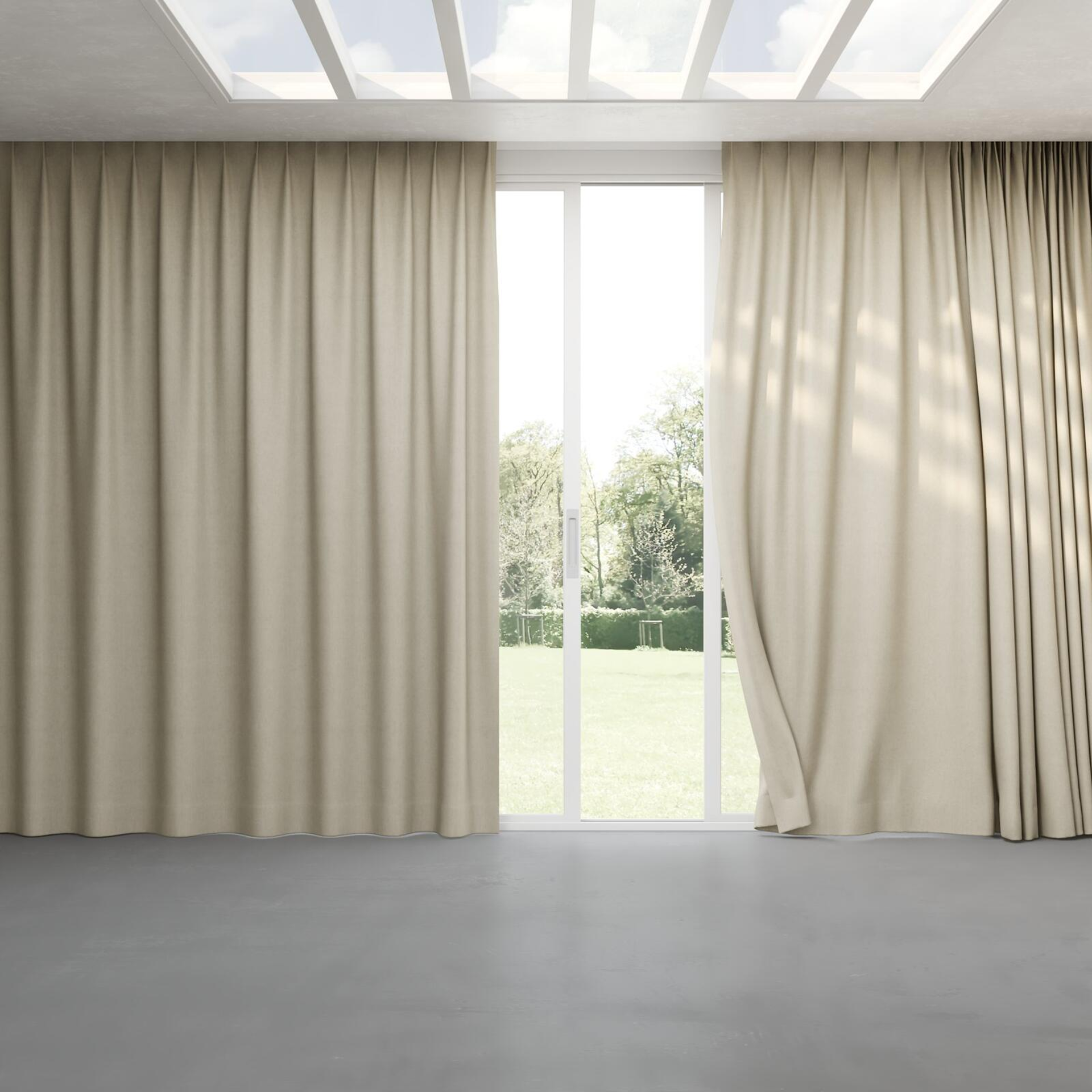 Full view of Rover Taupe, pinch pleat