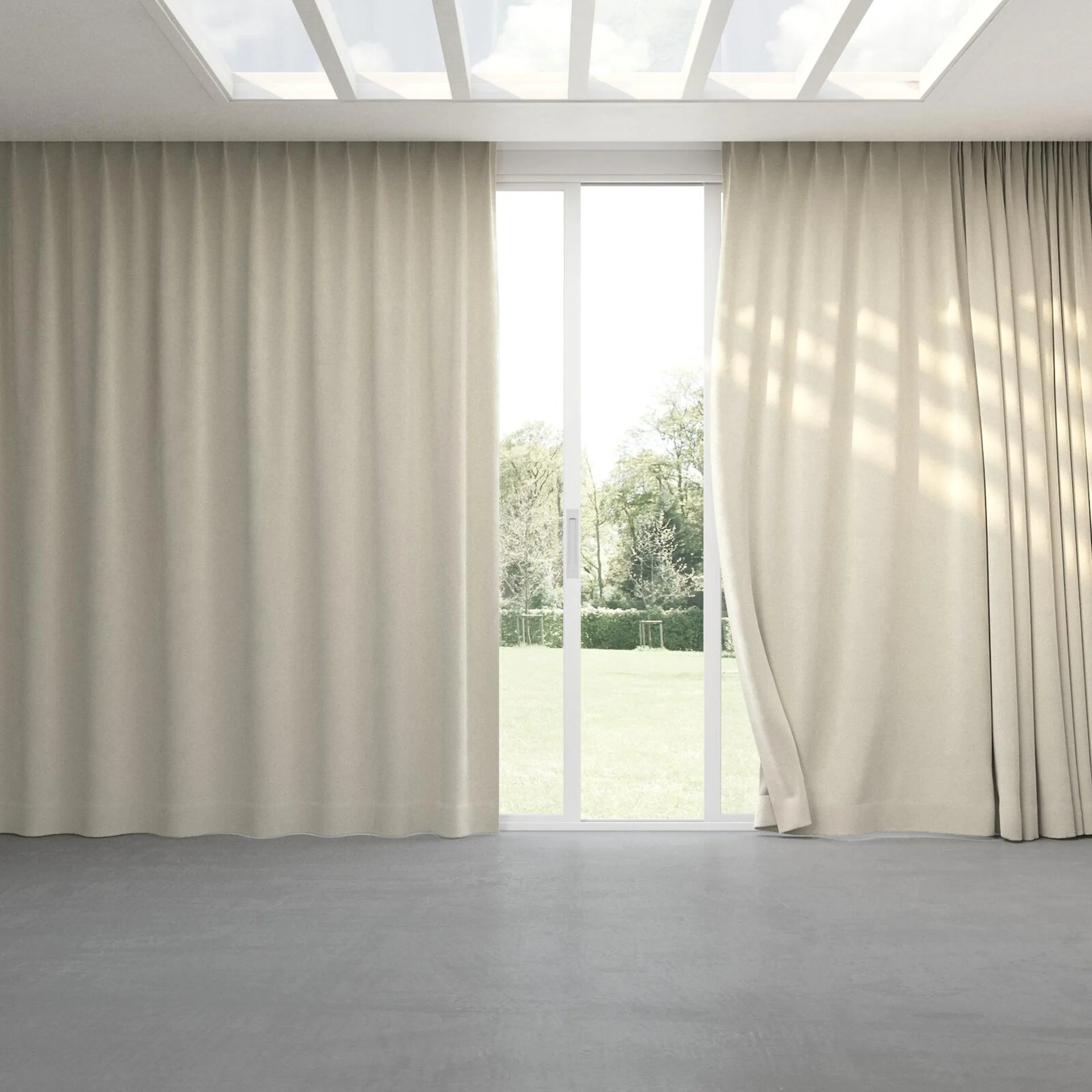 Full view of Velvelux Nougat, pinch pleat