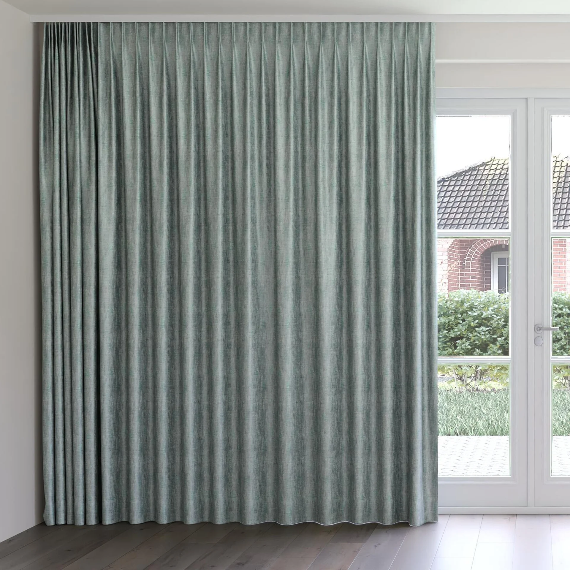 Front view of Nominee Emerald, on curtain rail