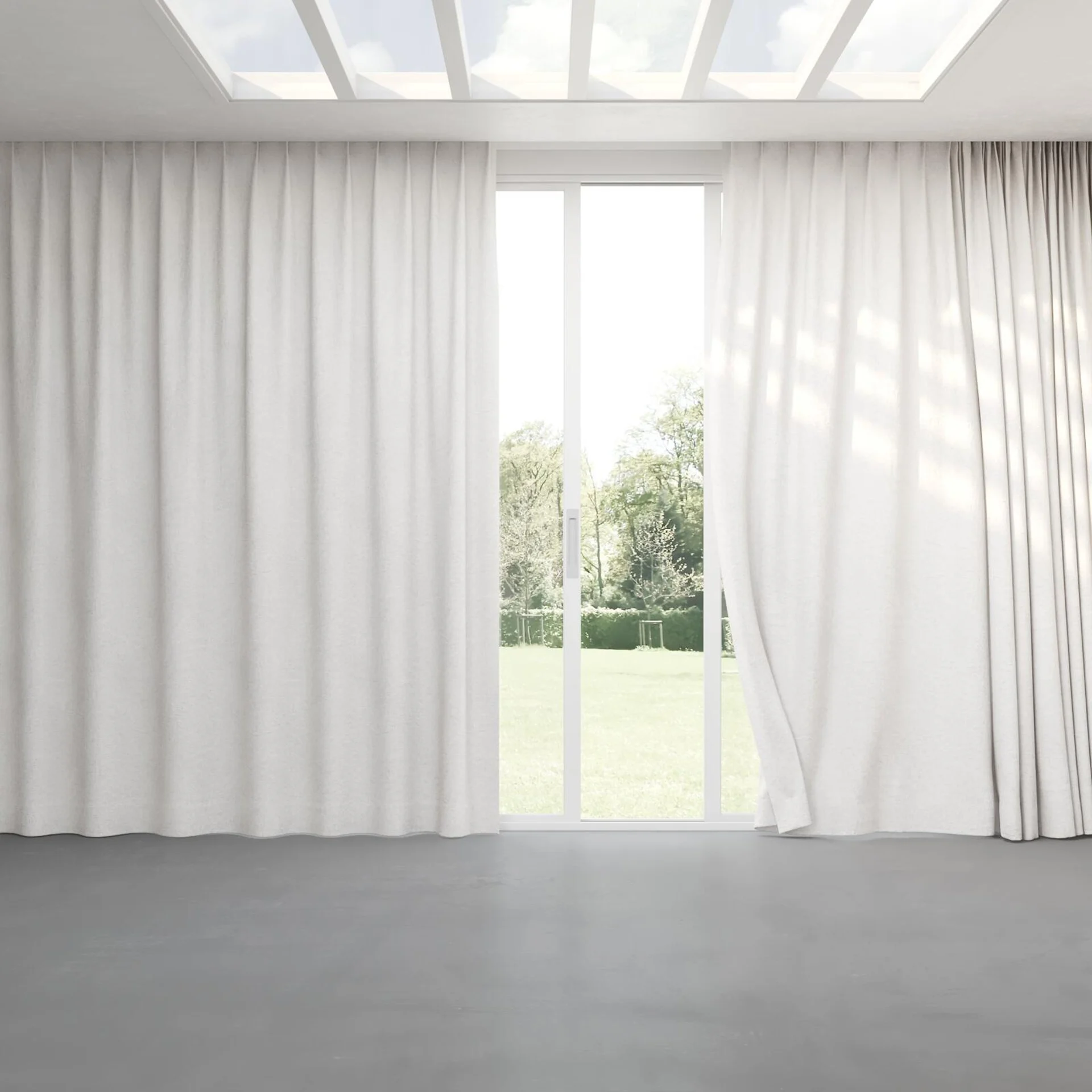 Full view of Azulejo Oyster, pinch pleat