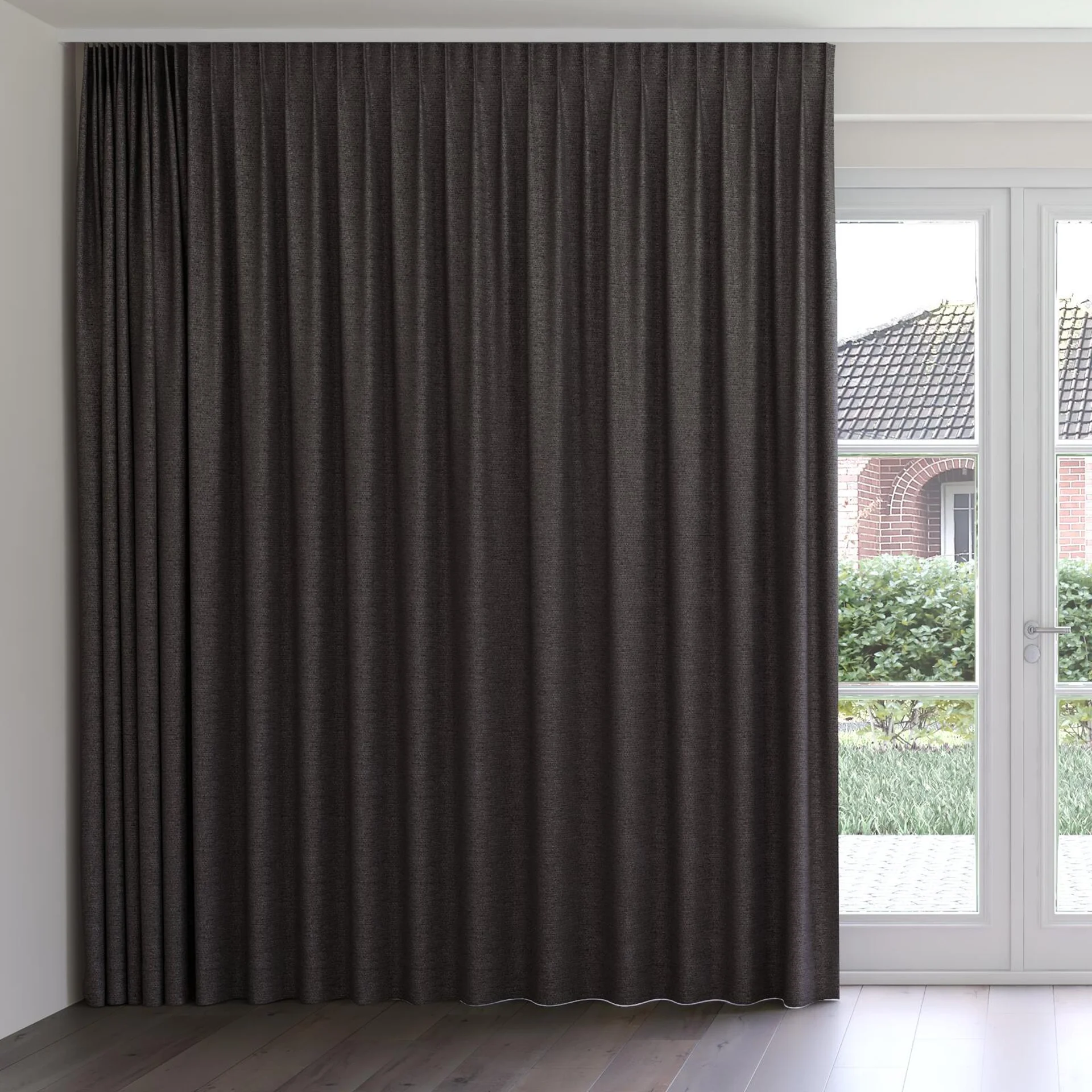 Front view of Refract Truffle, on curtain rail