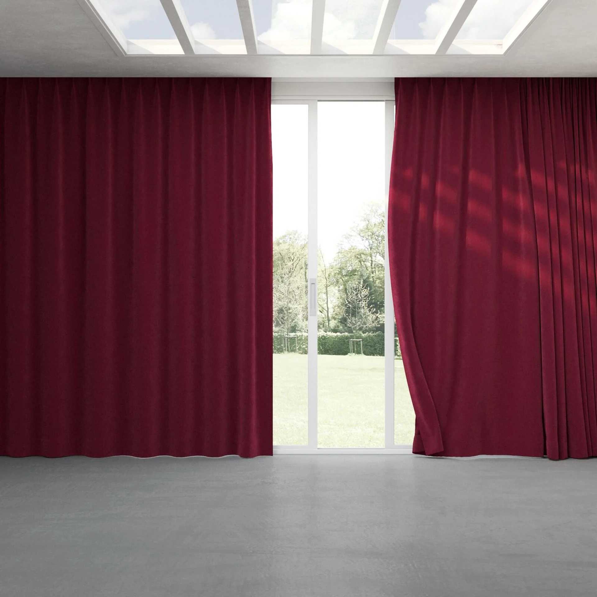 Full view of Lux Velvet Burgundy 10723, pinch pleat