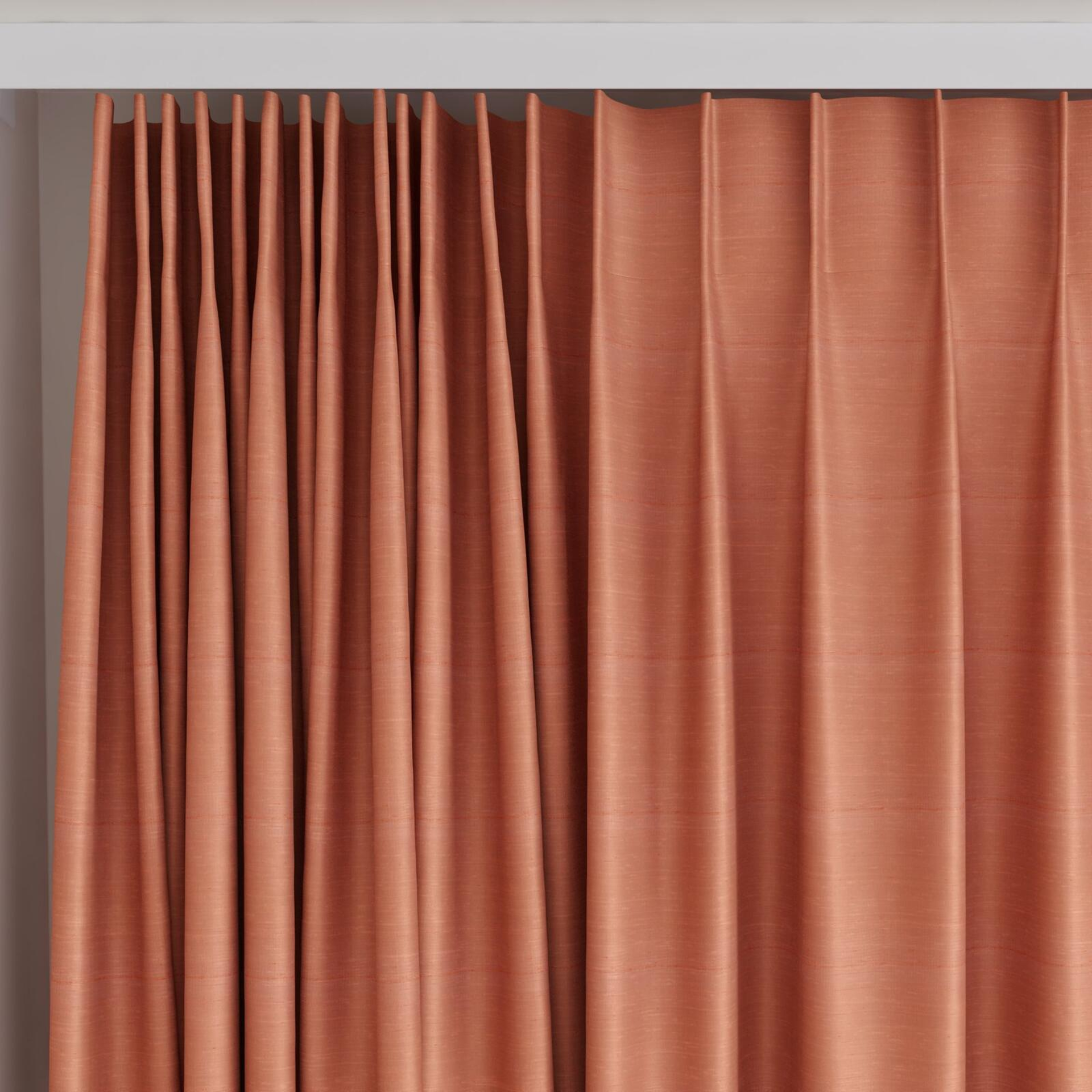 Top view of Silky Coral, on curtain rail