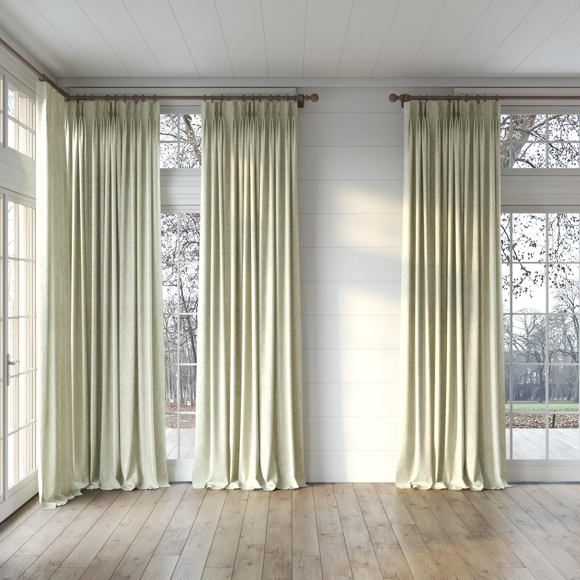 Full view of Renaissance Sand, puddled, on curtain rod