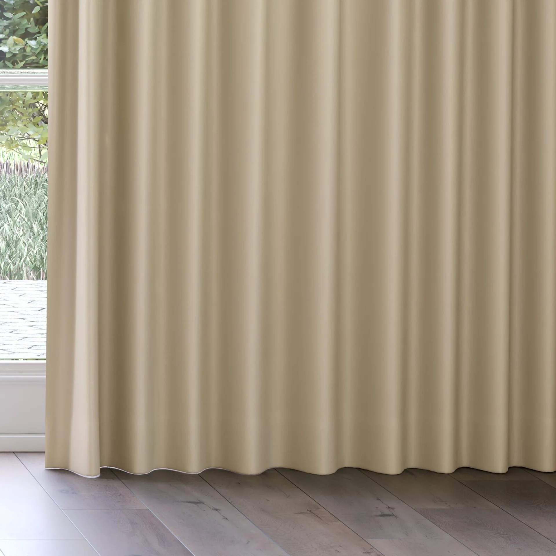 Bottom view of Blockbuster Almond, on curtain rail