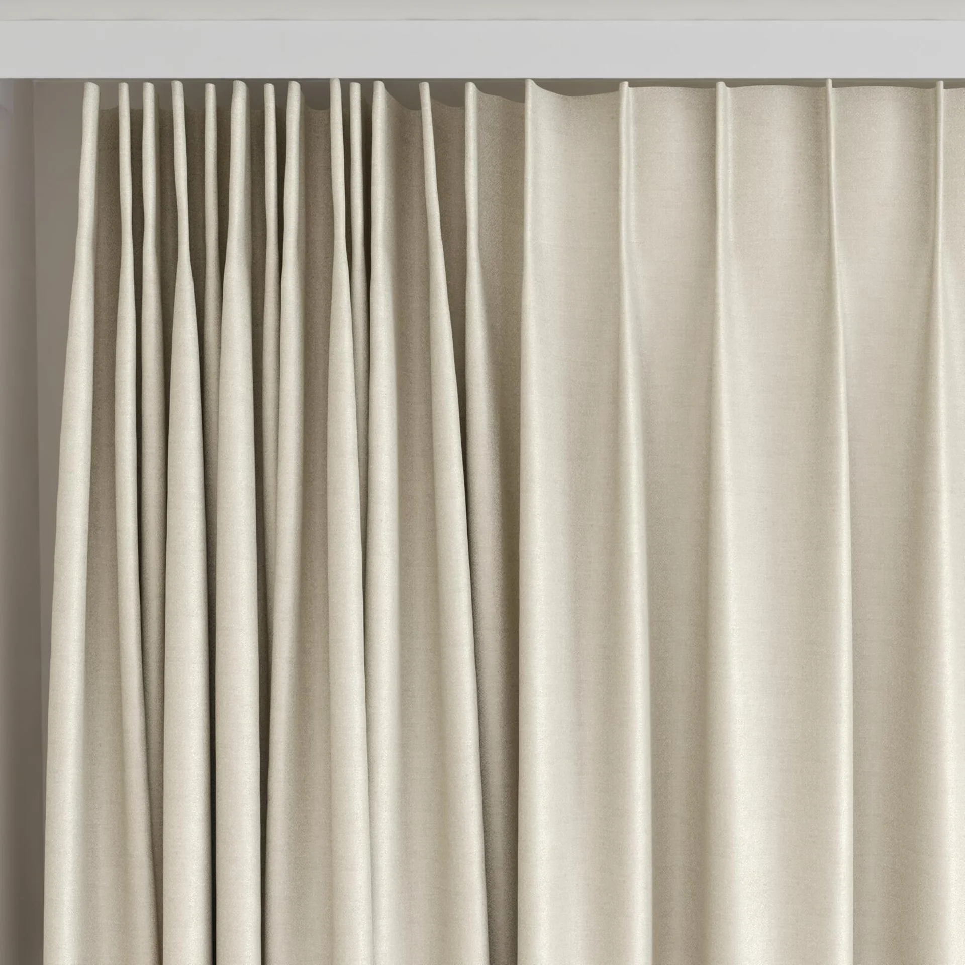 Top view of Eclipse FR Blackout Parchment, on curtain rail