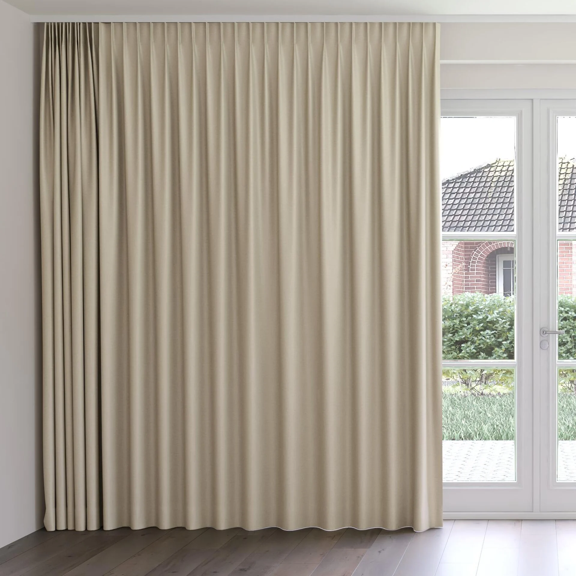 Front view of Banksia Linen, on curtain rail