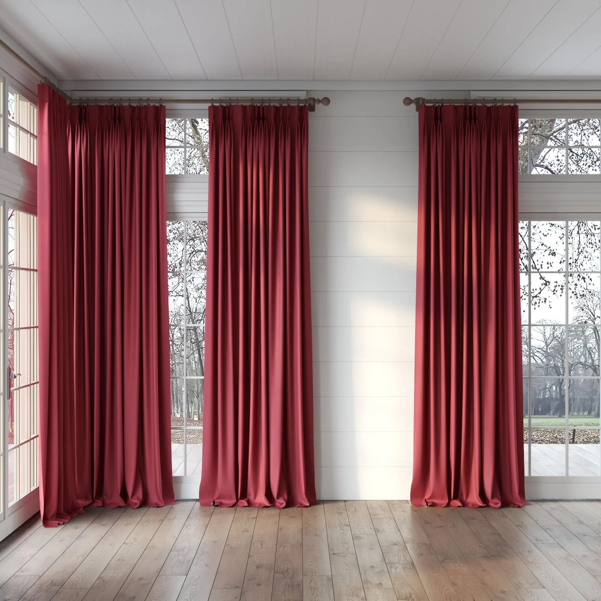 Full view of Brugge Bengal, puddled, on curtain rod