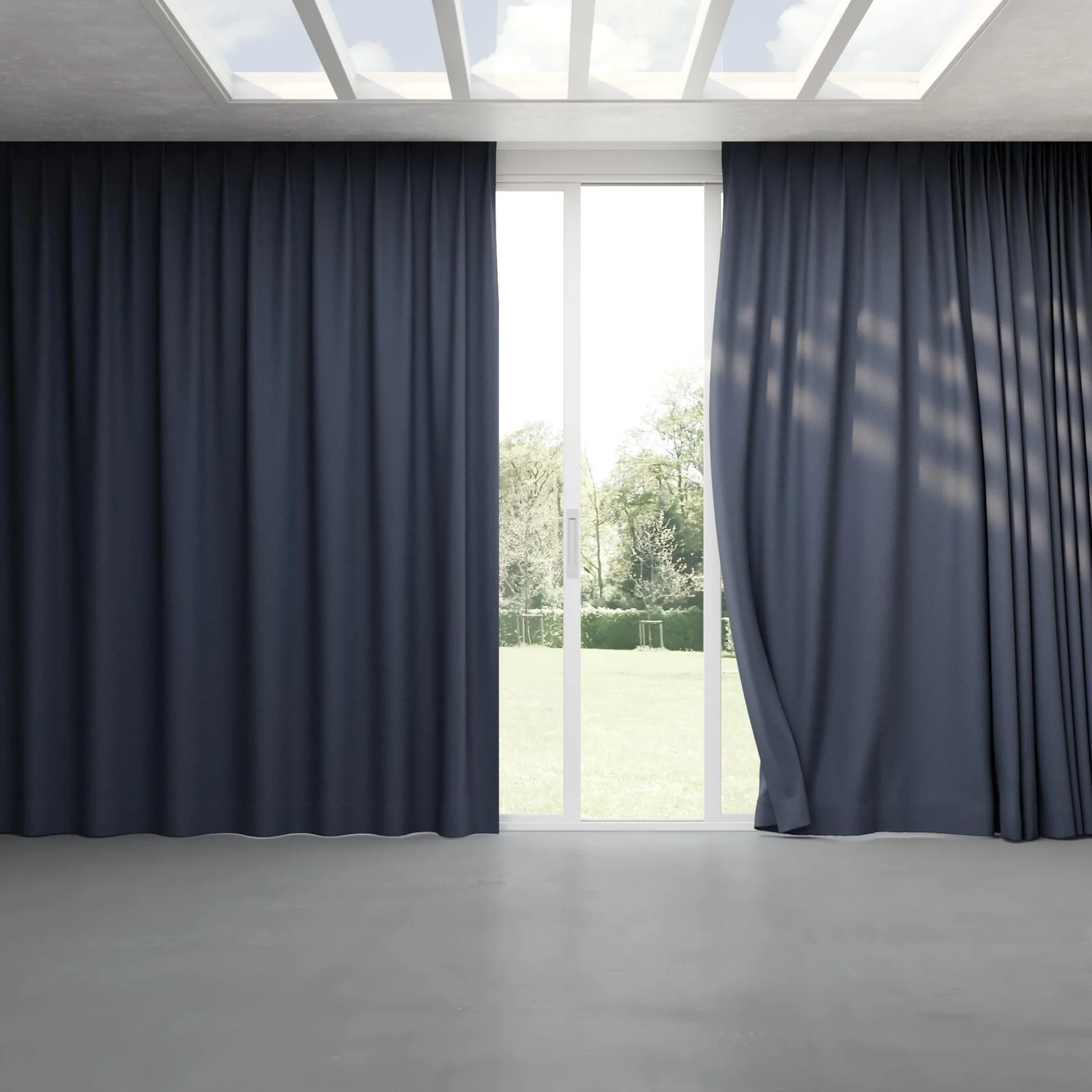 Full view of Quantum FR Navy, pinch pleat