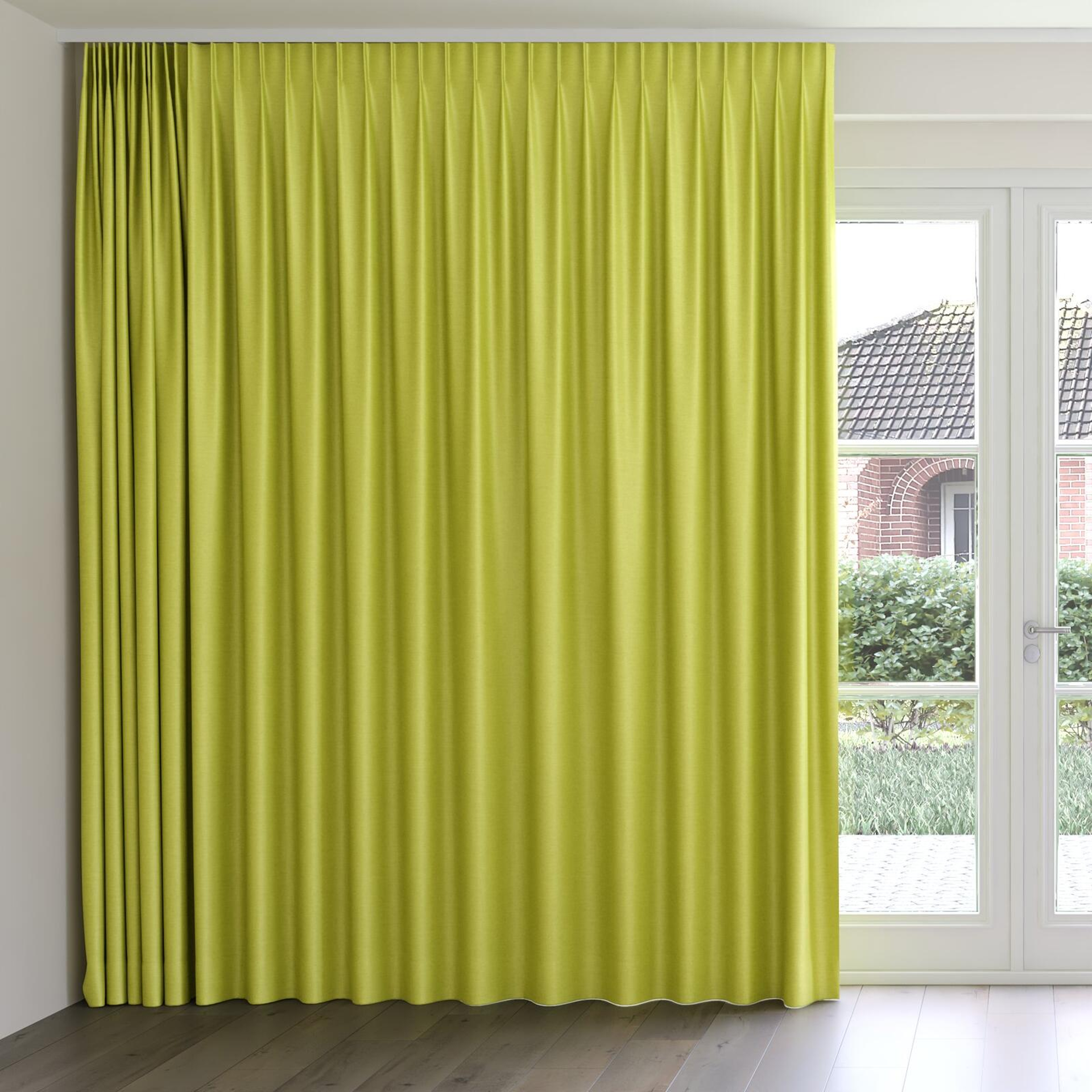 Front view of Provence Chartreuse, on curtain rail