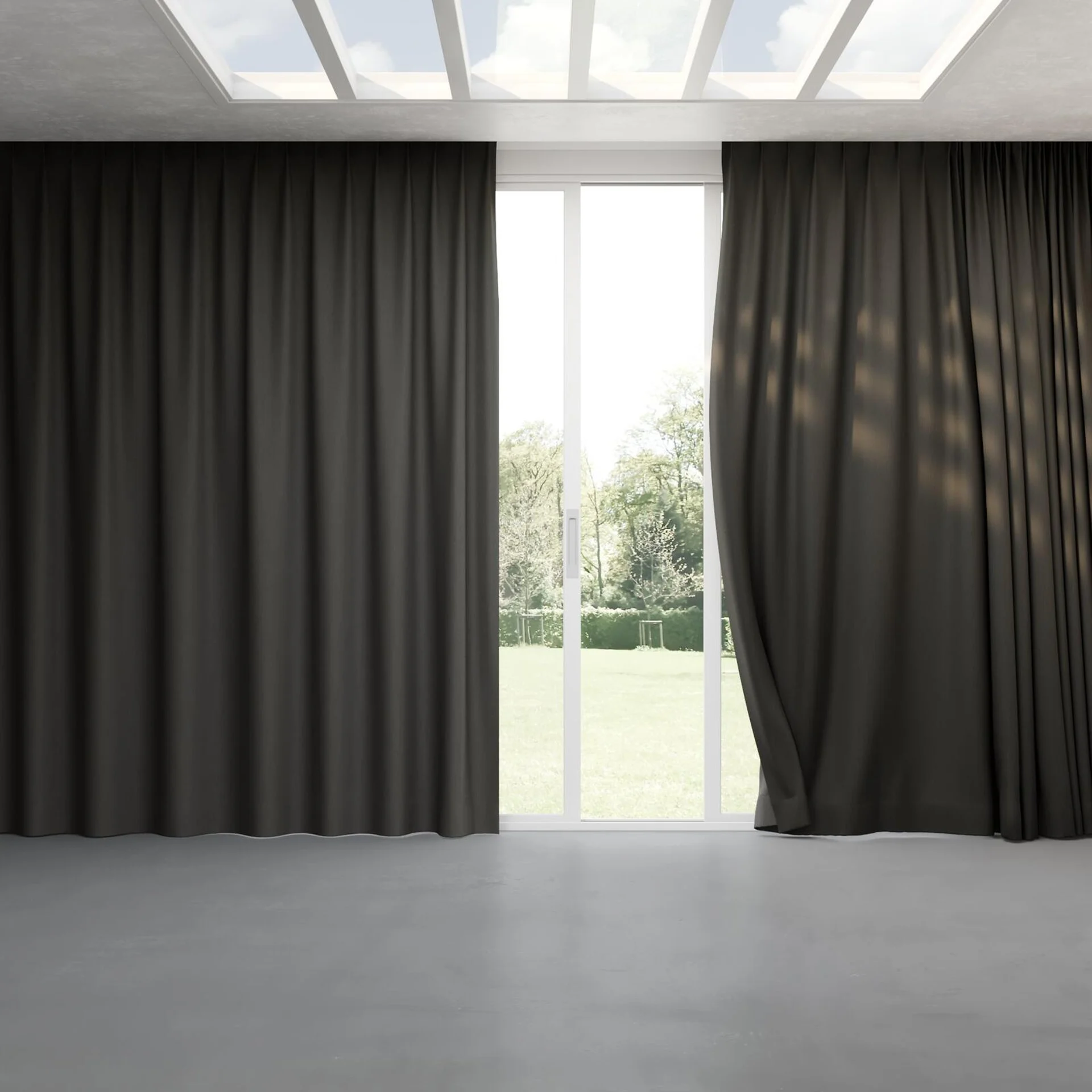 Full view of Tuxedo Charcoal, pinch pleat