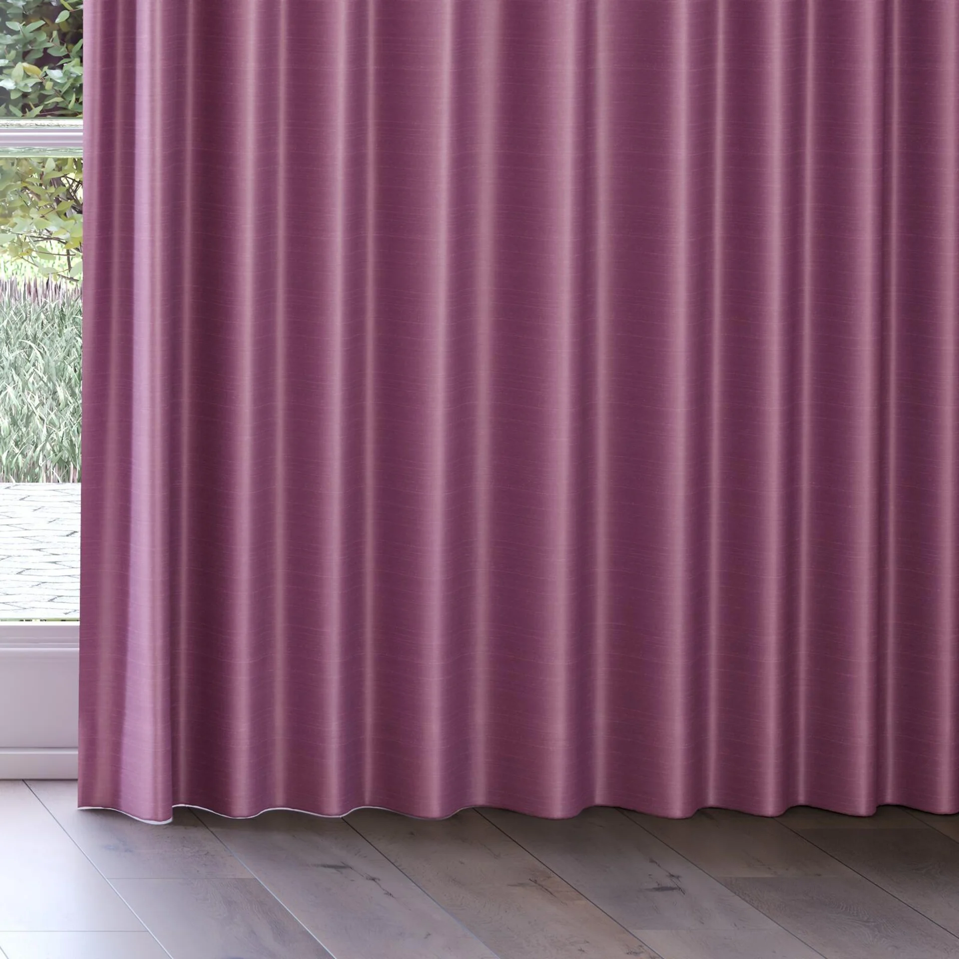 Bottom view of Silky Lilac, on curtain rail