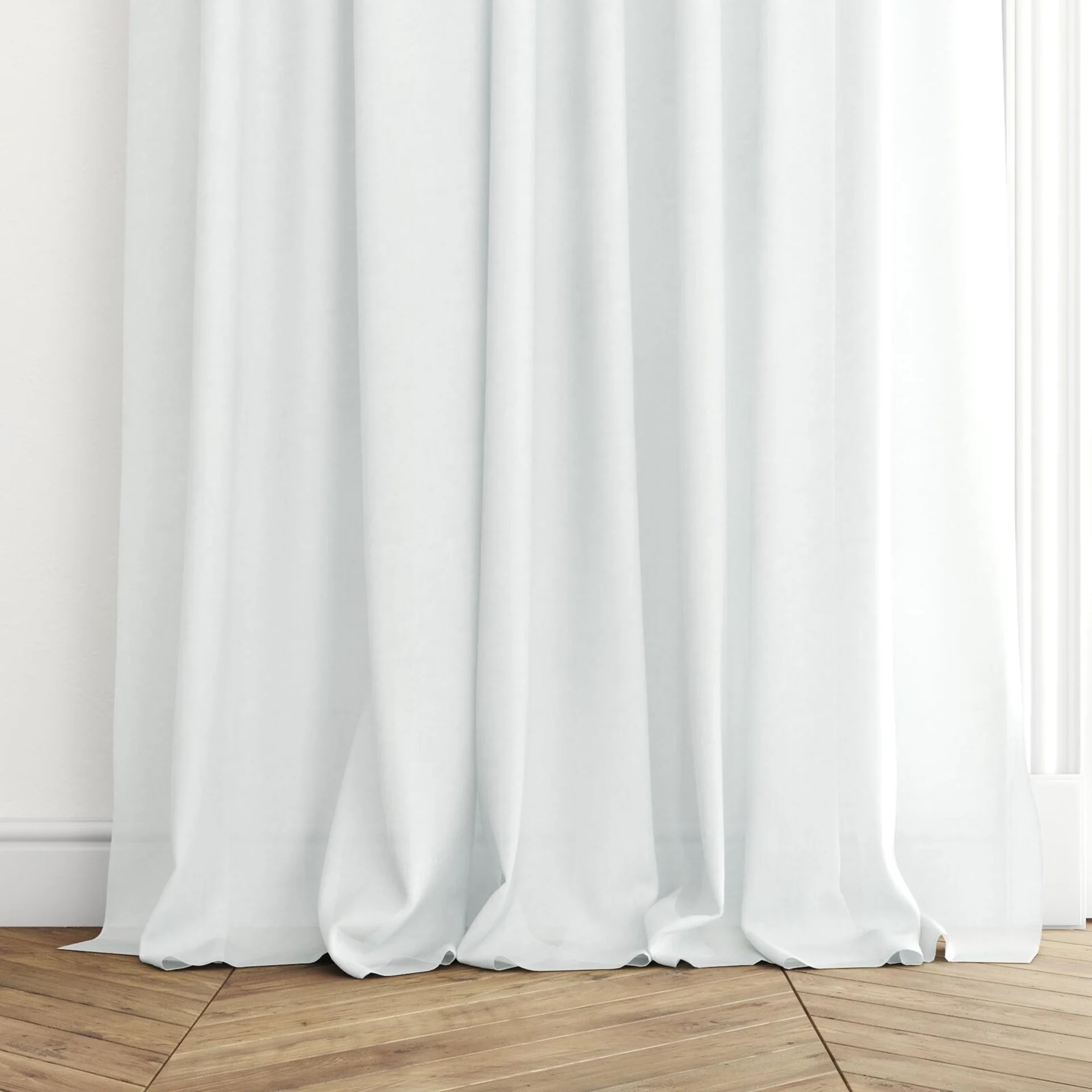Bottom view of Flo II Marble, puddled with pinch pleat, on curtain rod