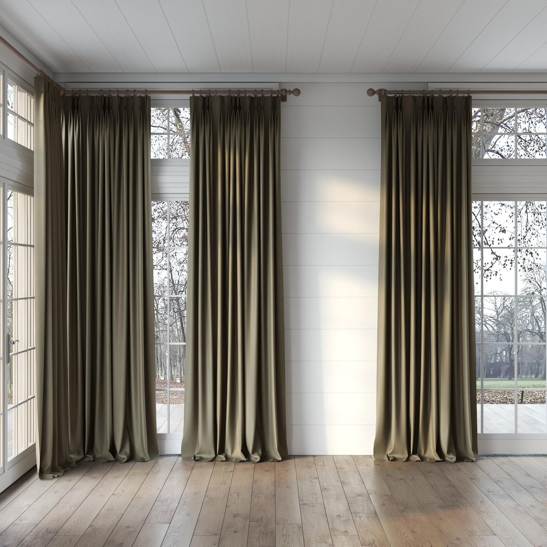 Full view of Peak Mushroom, puddled, on curtain rod