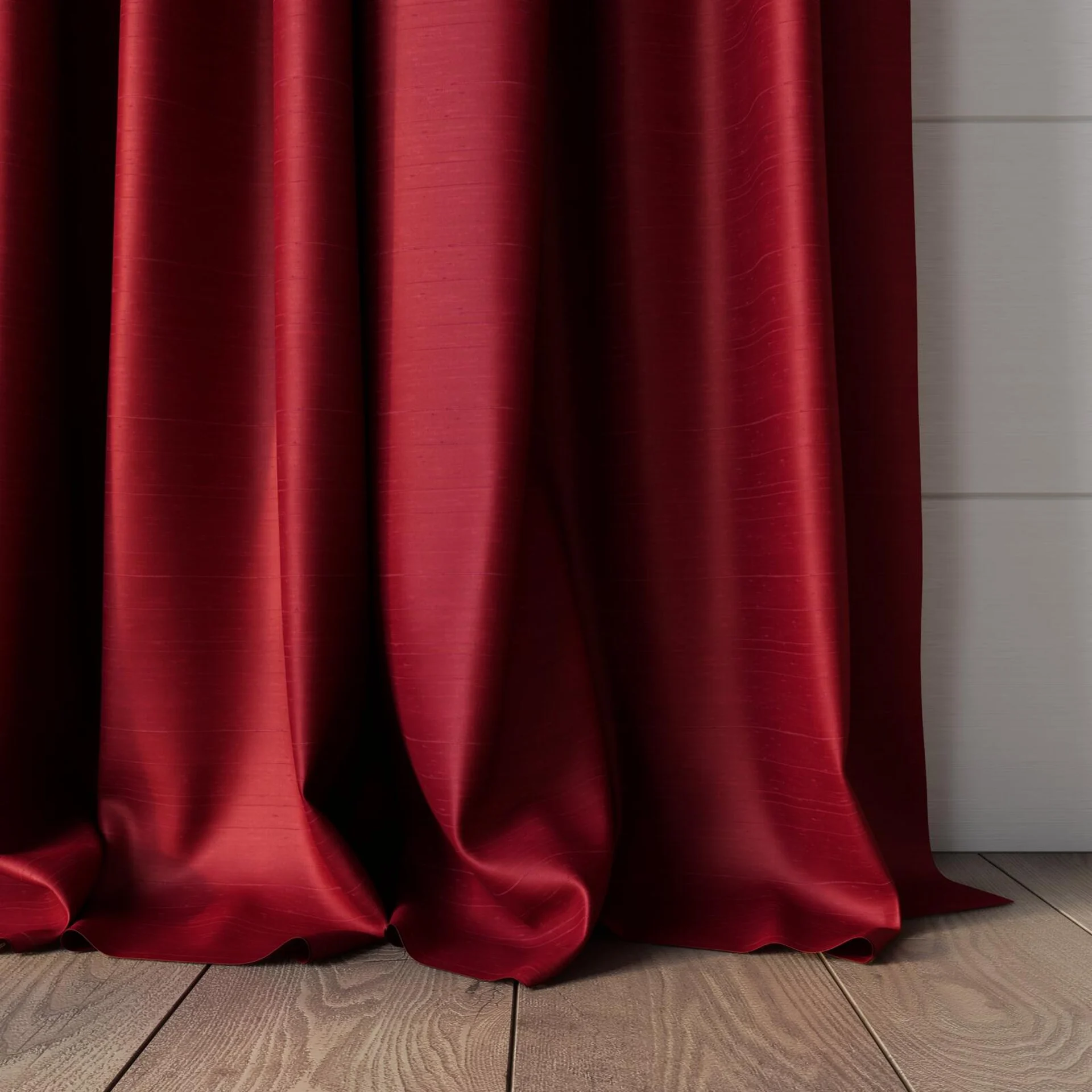 Bottom view of Silky Cabernet, puddled, on curtain rod