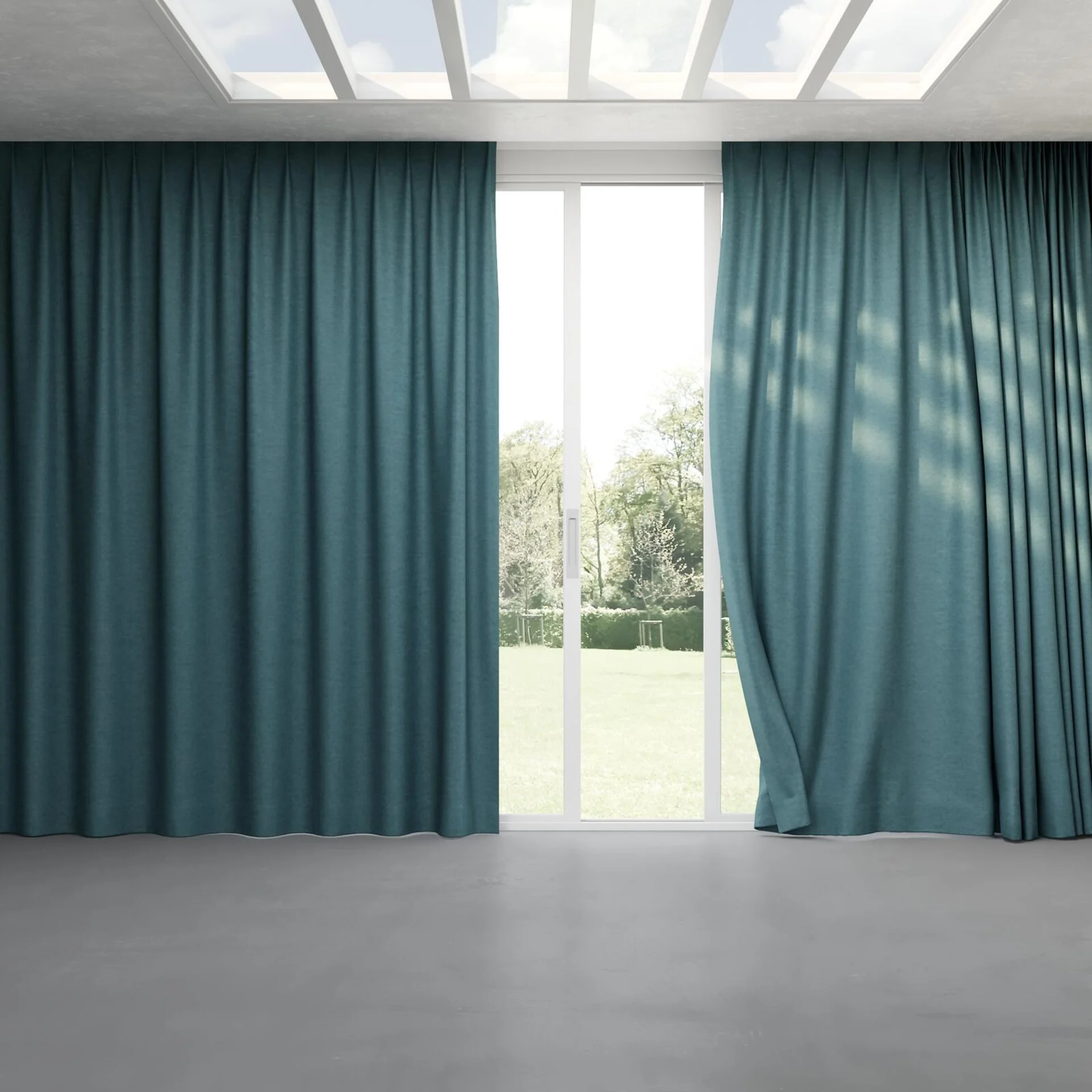 Full view of Colourwash Peacock, pinch pleat
