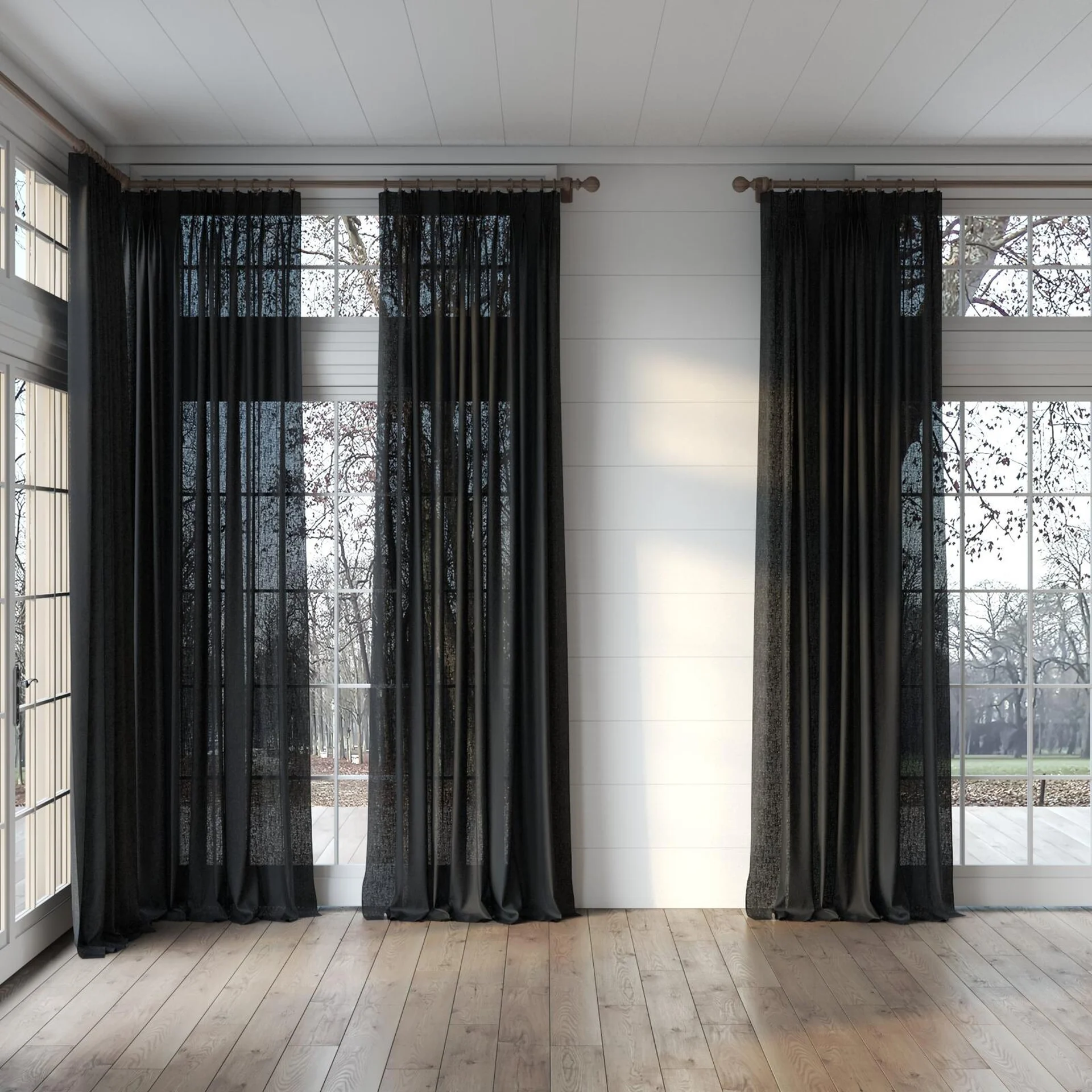 Full view of Element Onyx, puddled, on curtain rod