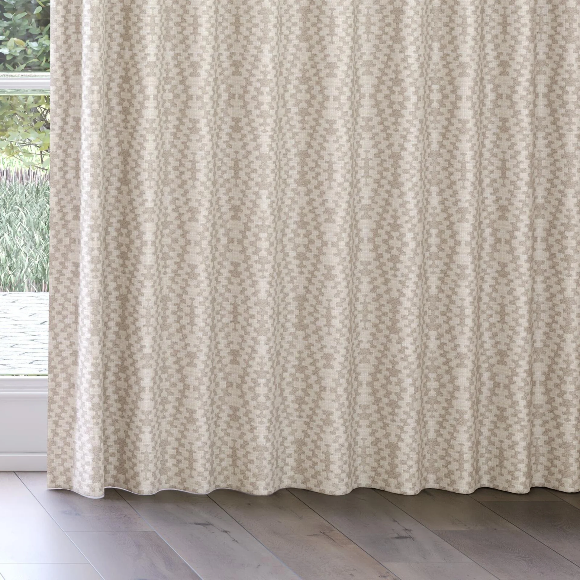 Bottom view of Kaoani Raffia, on curtain rail