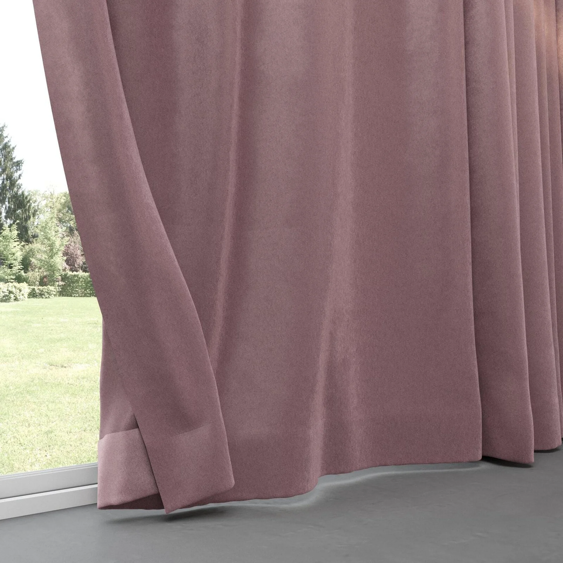 Bottom view of Velvelux Amethyst, pinch pleat