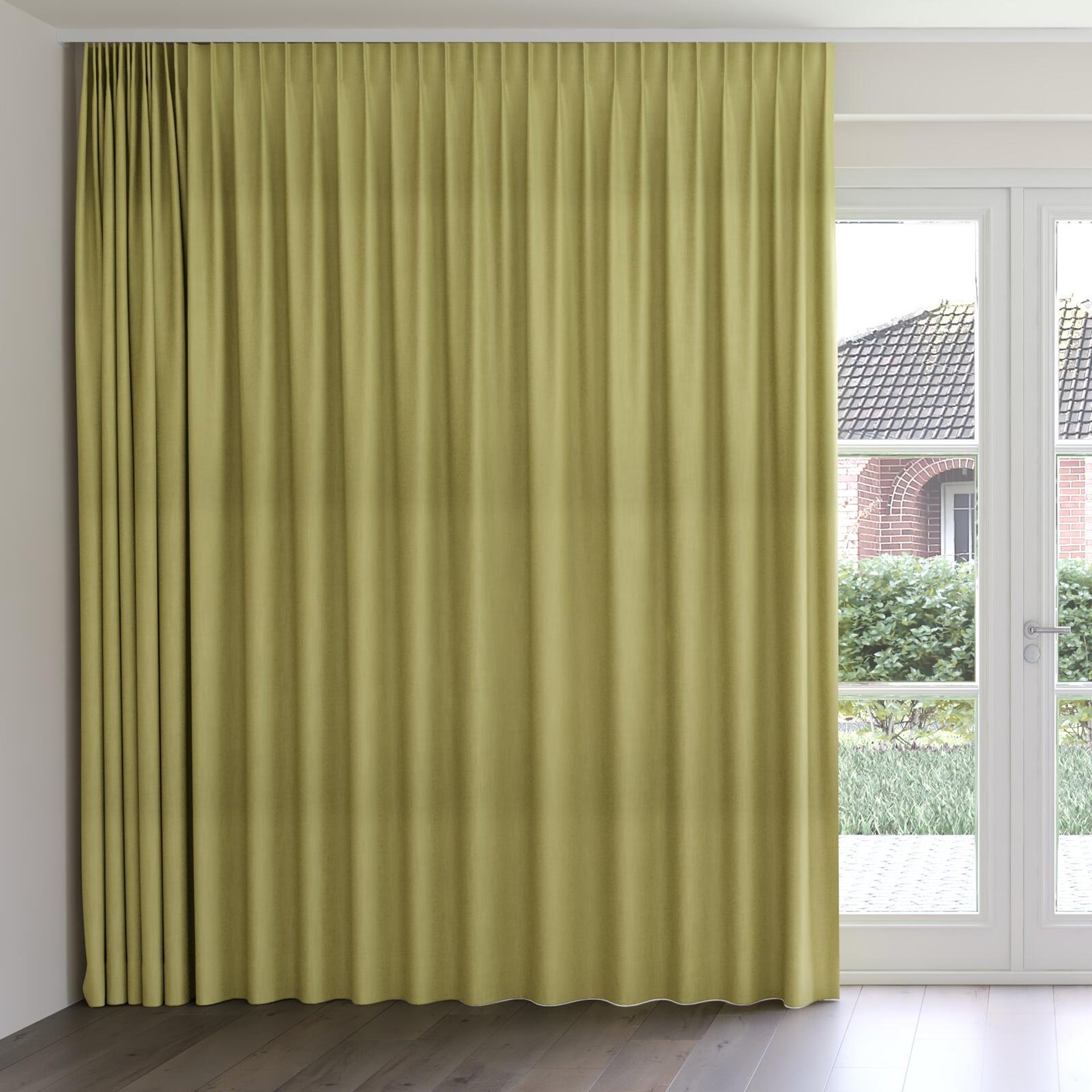 Front view of Lexicon Avocado, on curtain rail