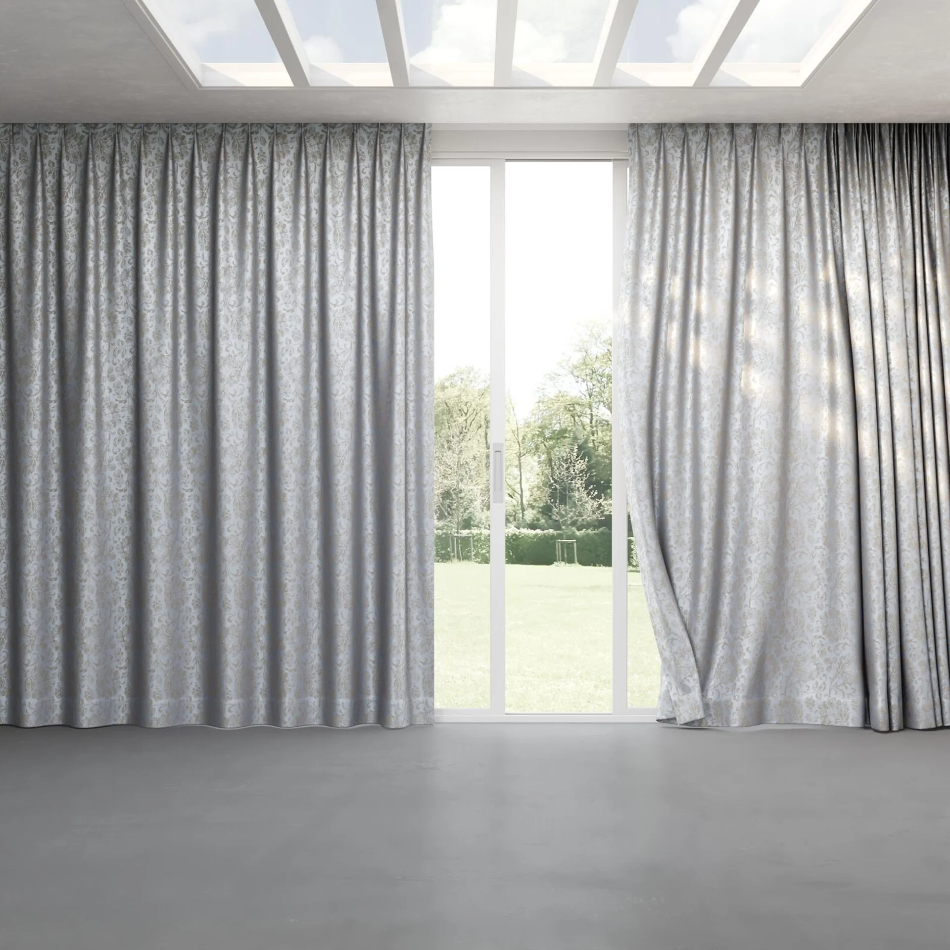 Full view of Florentine Ocean, pinch pleat