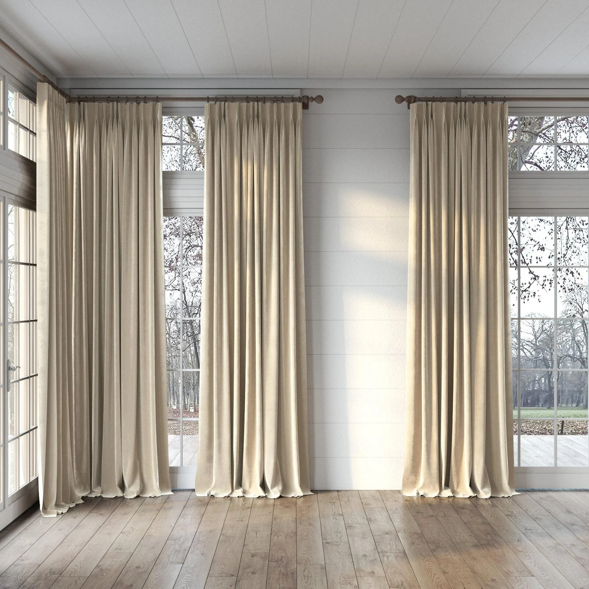 Full view of Moon Sand, puddled, on curtain rod