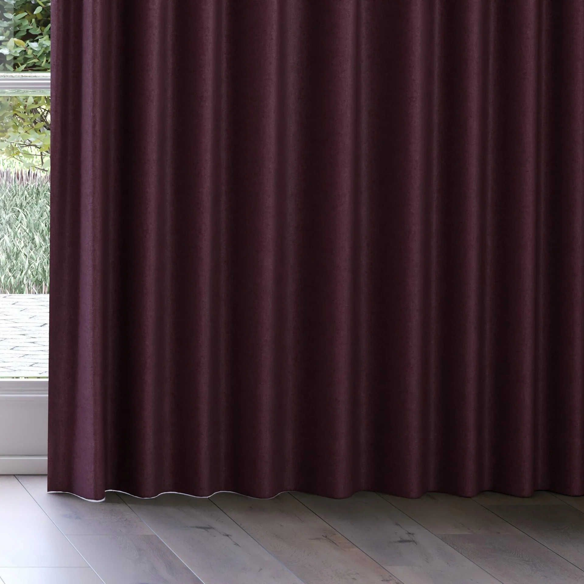Bottom view of Drama Purple, on curtain rail
