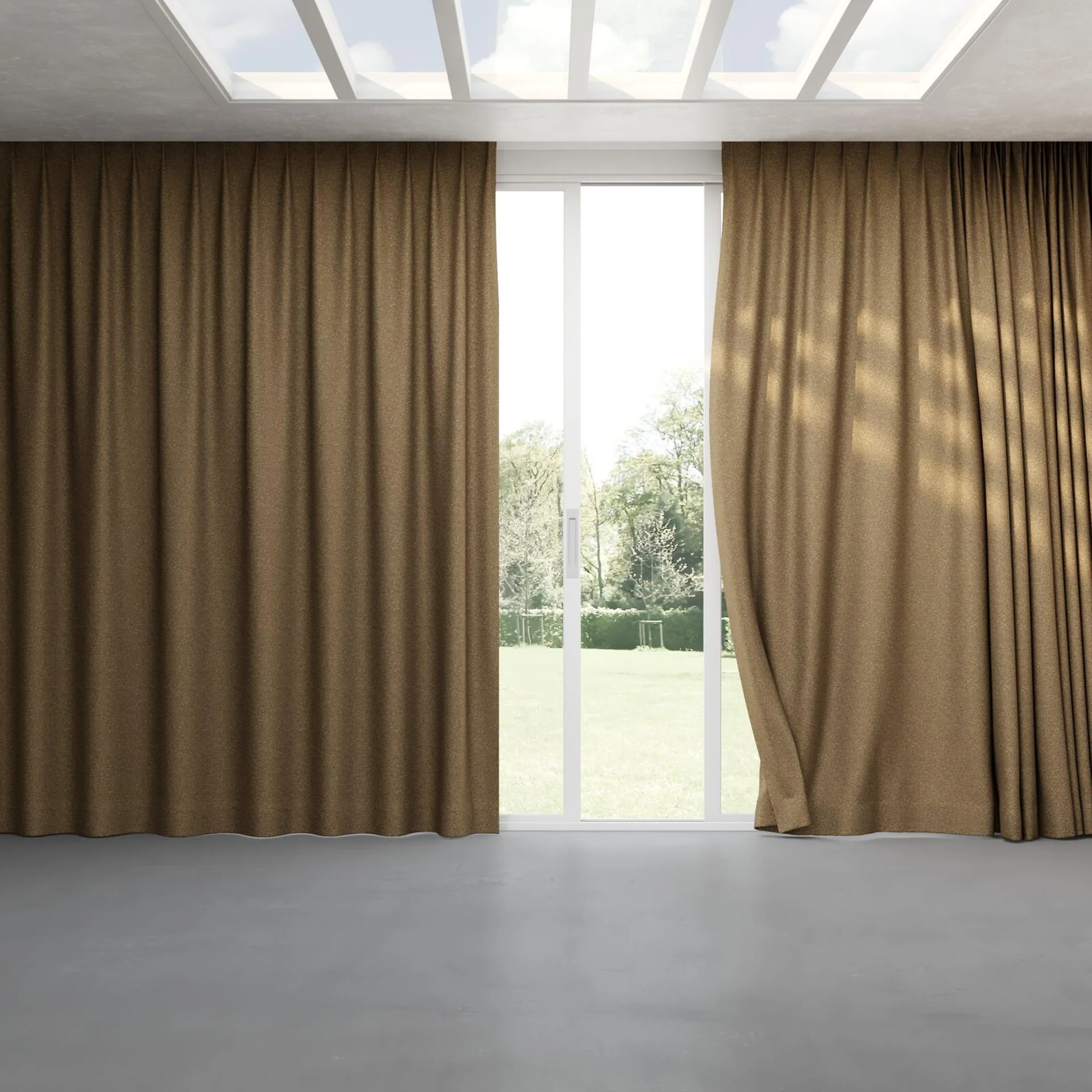 Full view of Bora Bora Bronze, pinch pleat