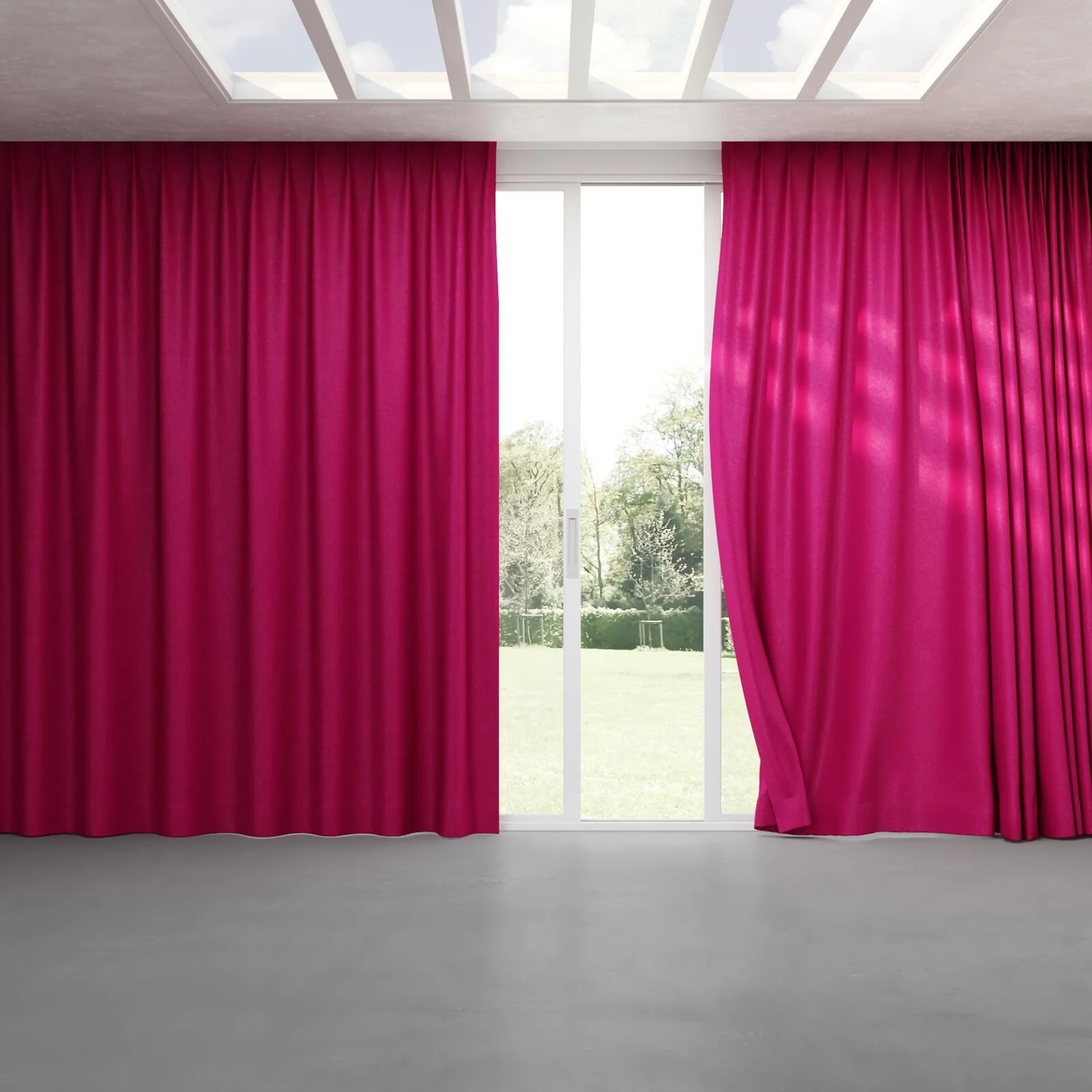 Full view of Drama Fuchsia, pinch pleat