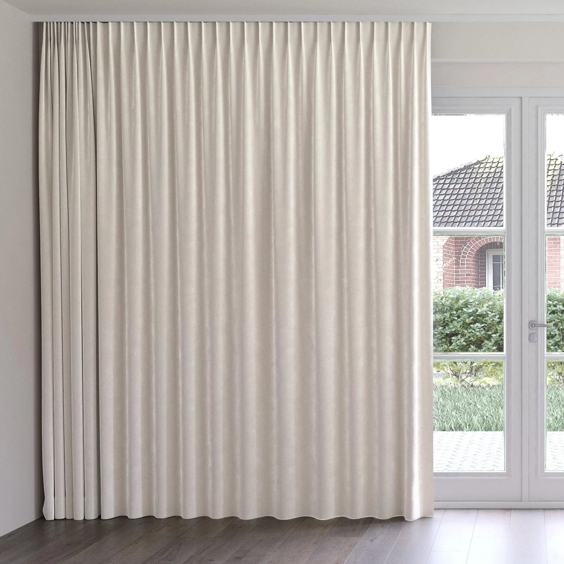 Front view of Verbier Marshmallow, on curtain rail