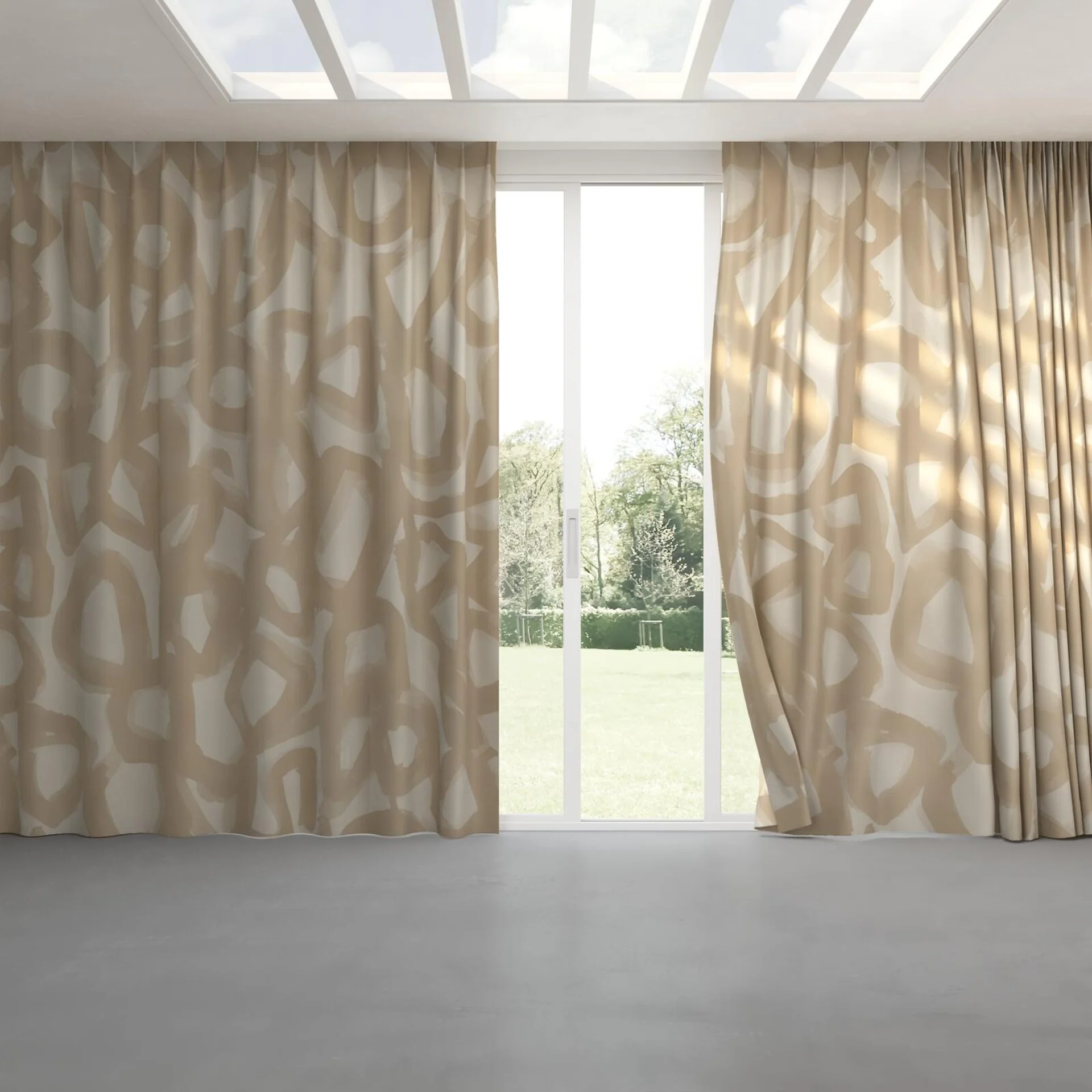 Full view of Abstraction Calico, pinch pleat
