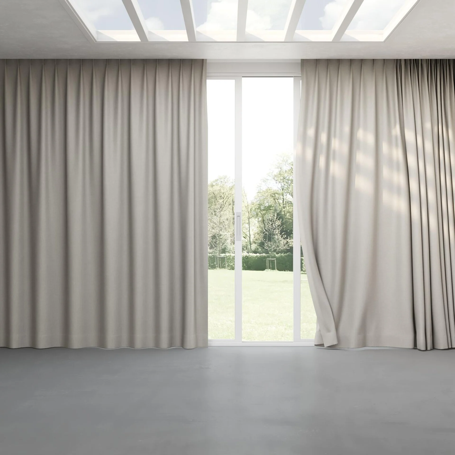 Full view of Cushy Aluminium, pinch pleat